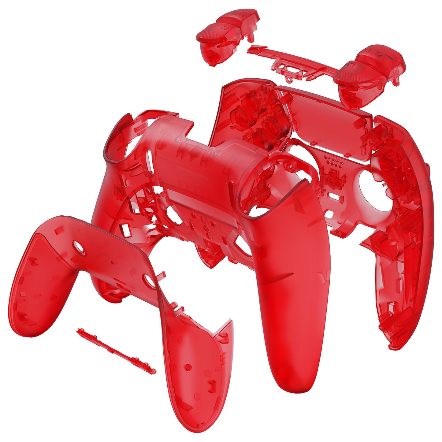 eXtremeRate Replacement Full Set Shells with Buttons Compatible with PS5 Edge Controller - Clear Red