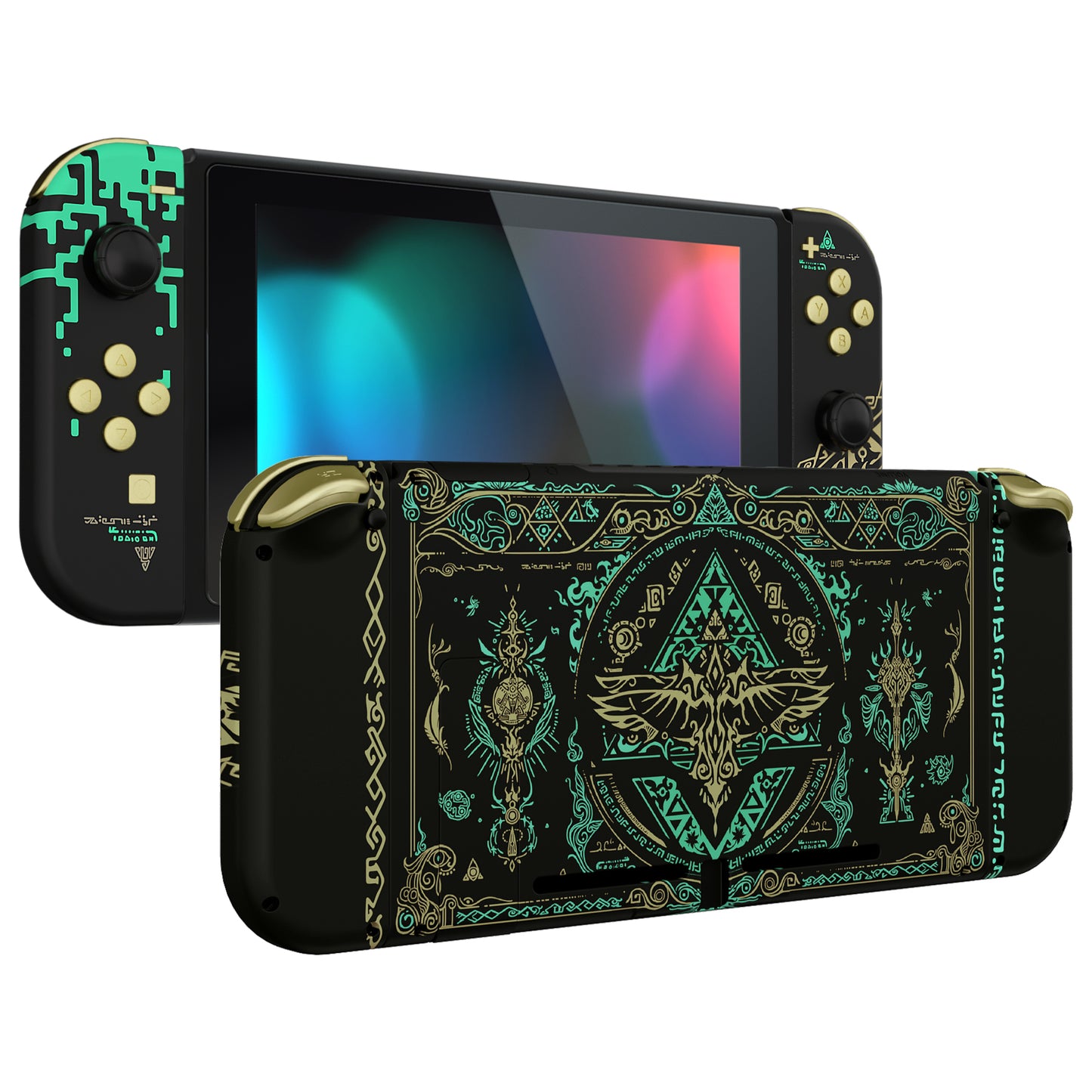 eXtremeRate Replacement Full Set Shells with Buttons for Nintendo Switch - Glow in Dark - Totem of Kingdom Black eXtremeRate