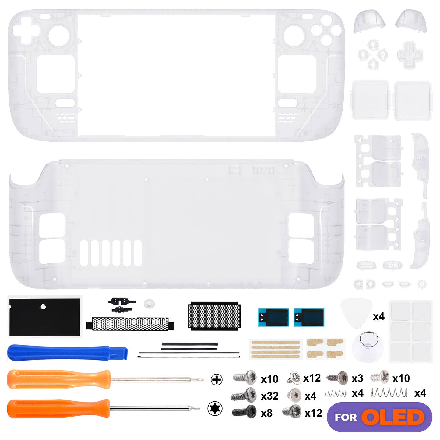 eXtremeRate Replacement Full Set Shell with Buttons for Steam Deck OLED - Clear