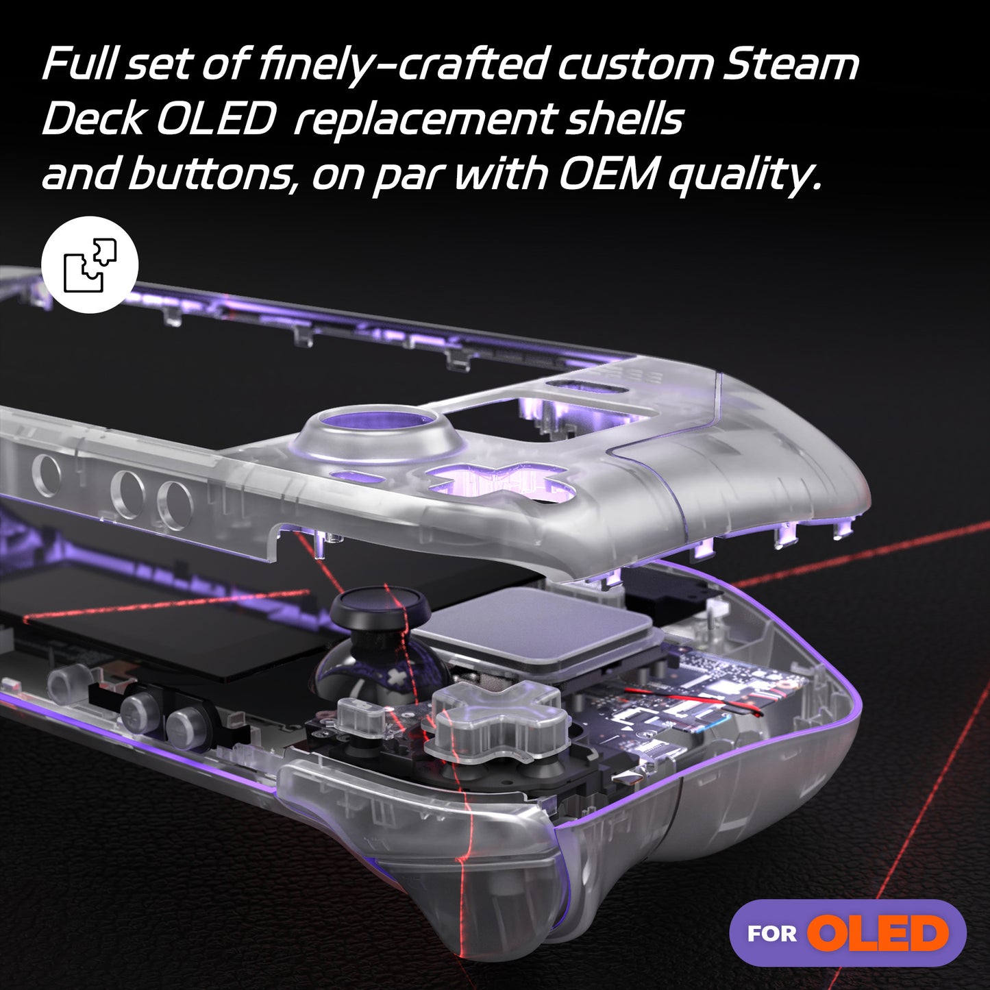 eXtremeRate Replacement Full Set Shell with Buttons for Steam Deck OLED - Clear