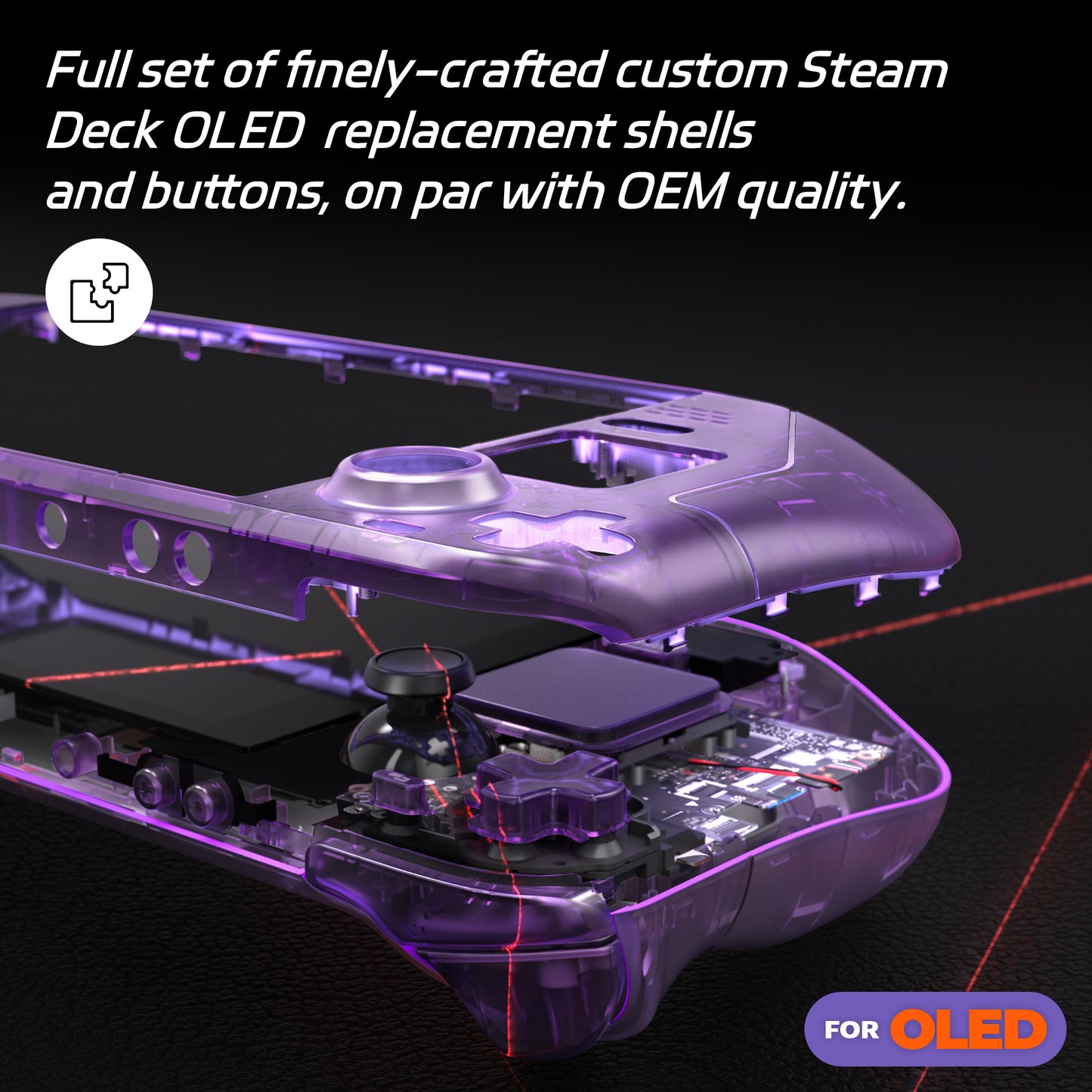 eXtremeRate Replacement Full Set Shell with Buttons for Steam Deck OLED - Clear Atomic Purple