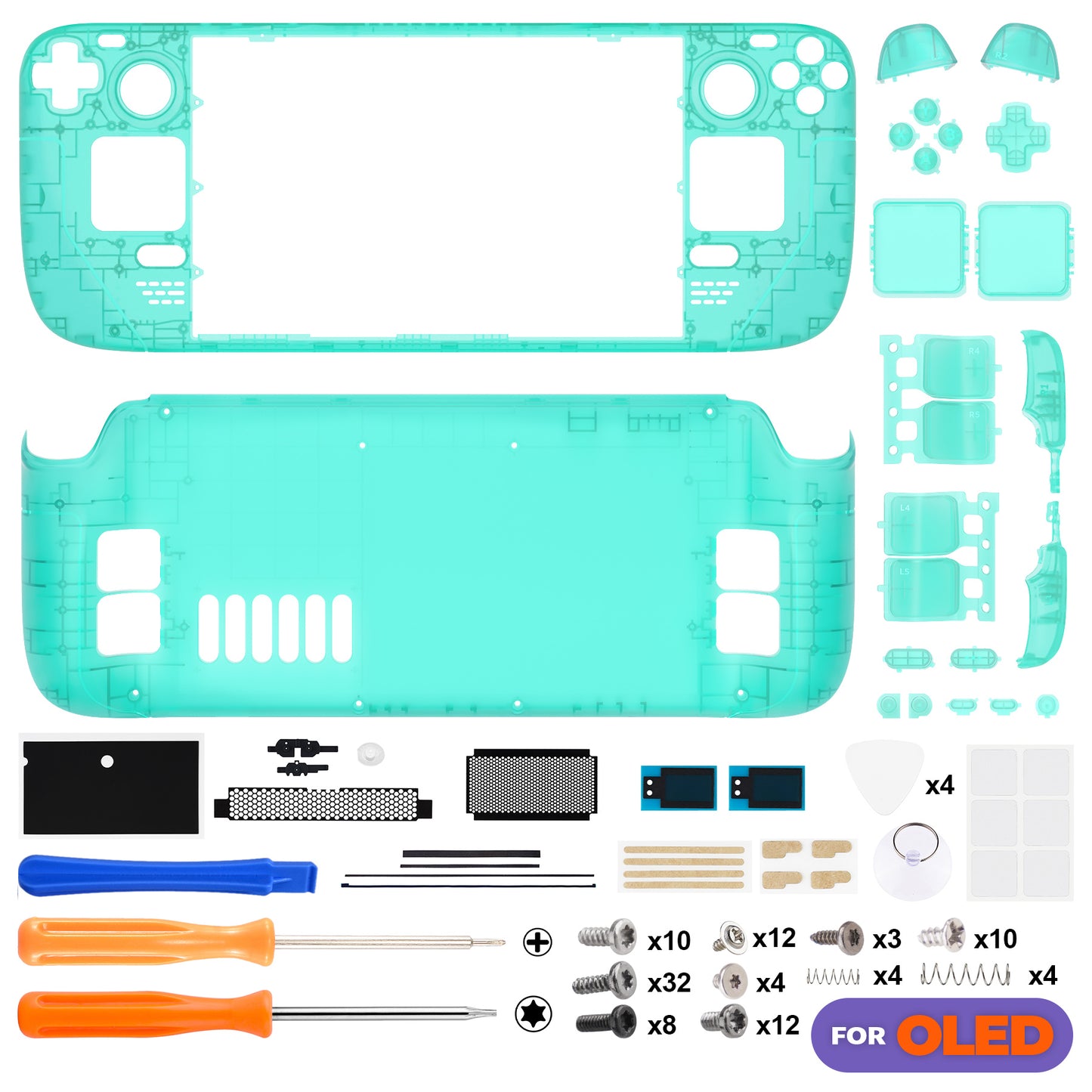 eXtremeRate Replacement Full Set Shell with Buttons for Steam Deck OLED - Clear Emerald Green