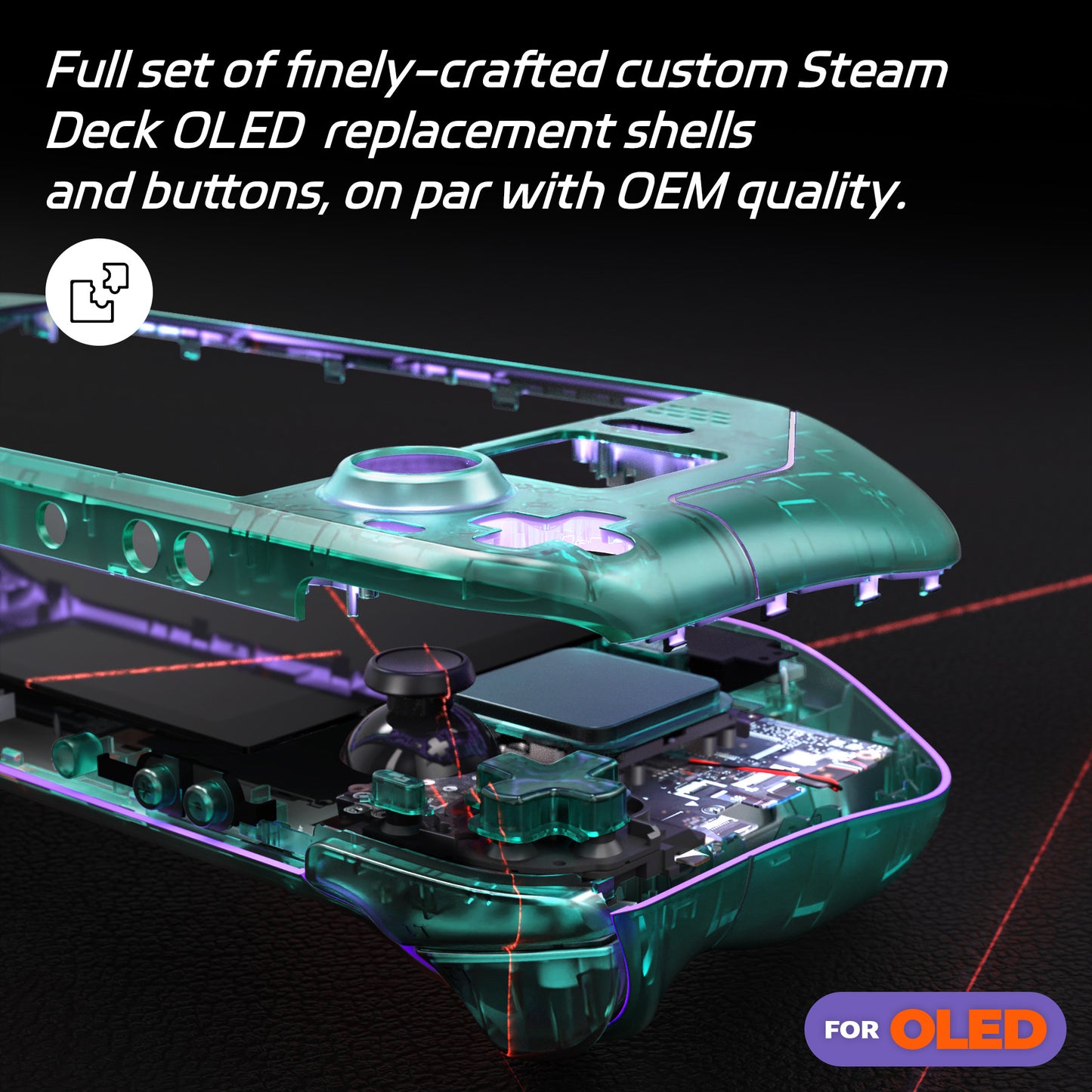 eXtremeRate Replacement Full Set Shell with Buttons for Steam Deck OLED - Clear Emerald Green