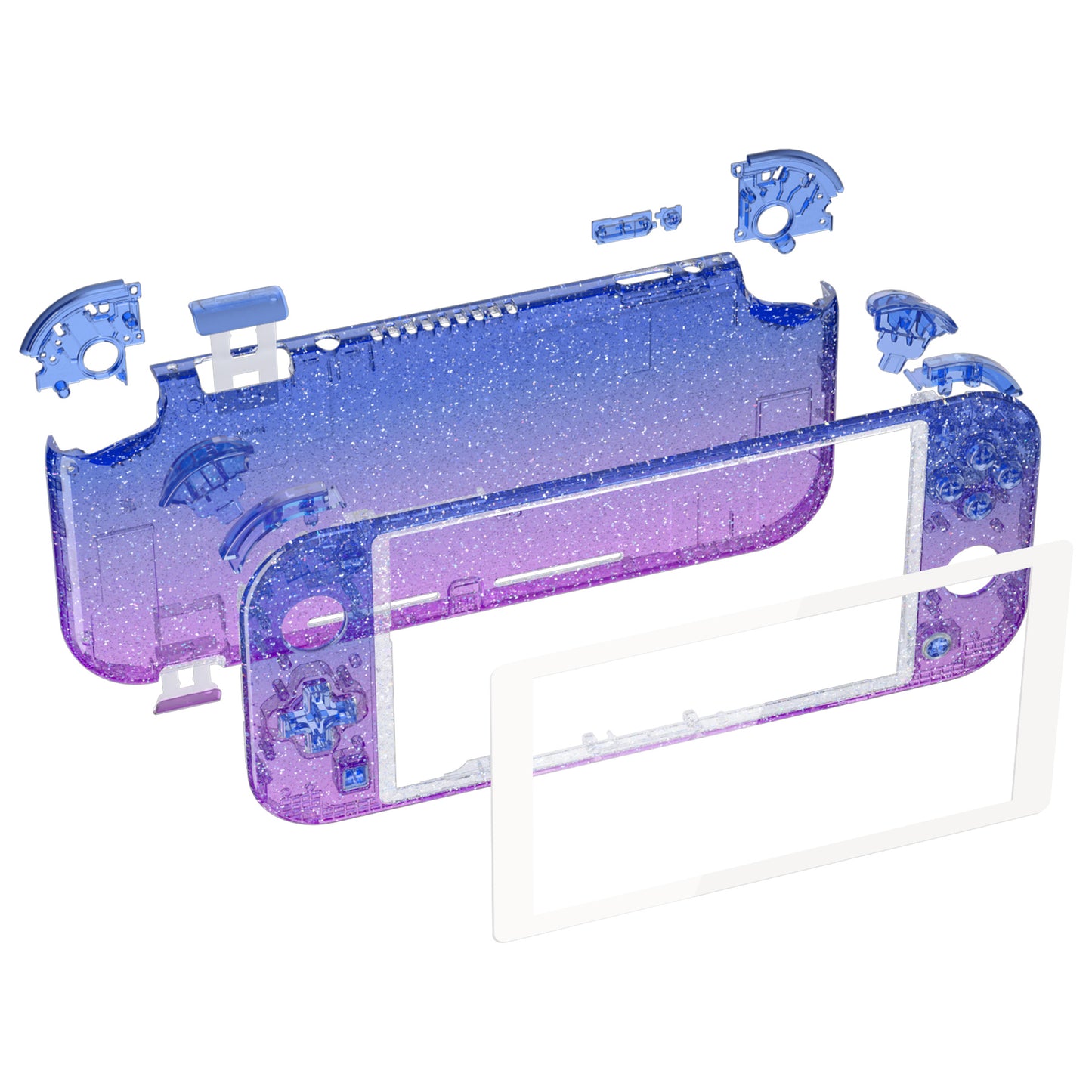 eXtremeRate Replacement Housing Shell for with Screen Protector for Nintendo Switch Lite - Glitter Gradient Translucent Bluebell eXtremeRate