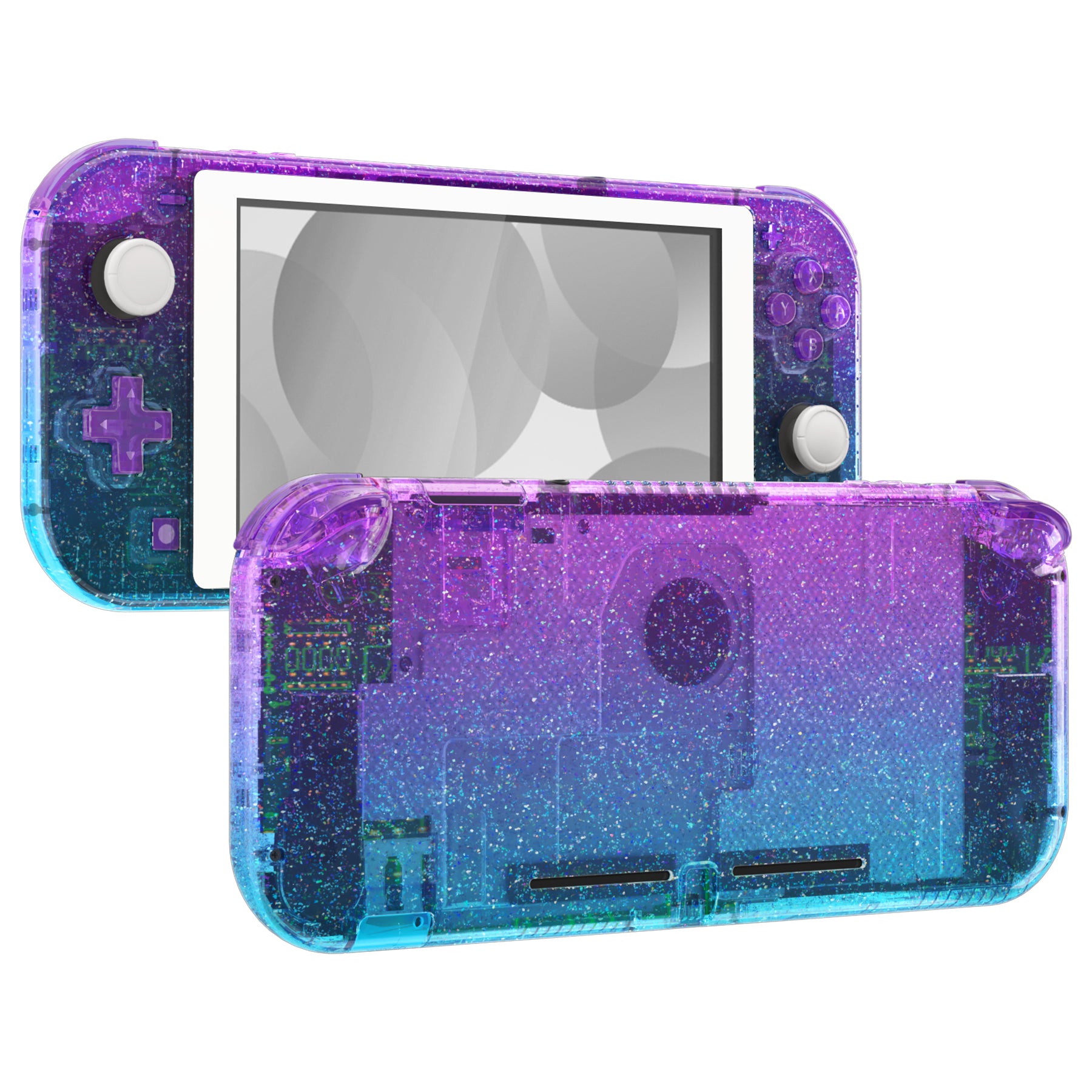 eXtremeRate Replacement Housing Shell for with Screen Protector for Nintendo Switch Lite - Glitter Gradient Translucent Bluebell & Blue eXtremeRate