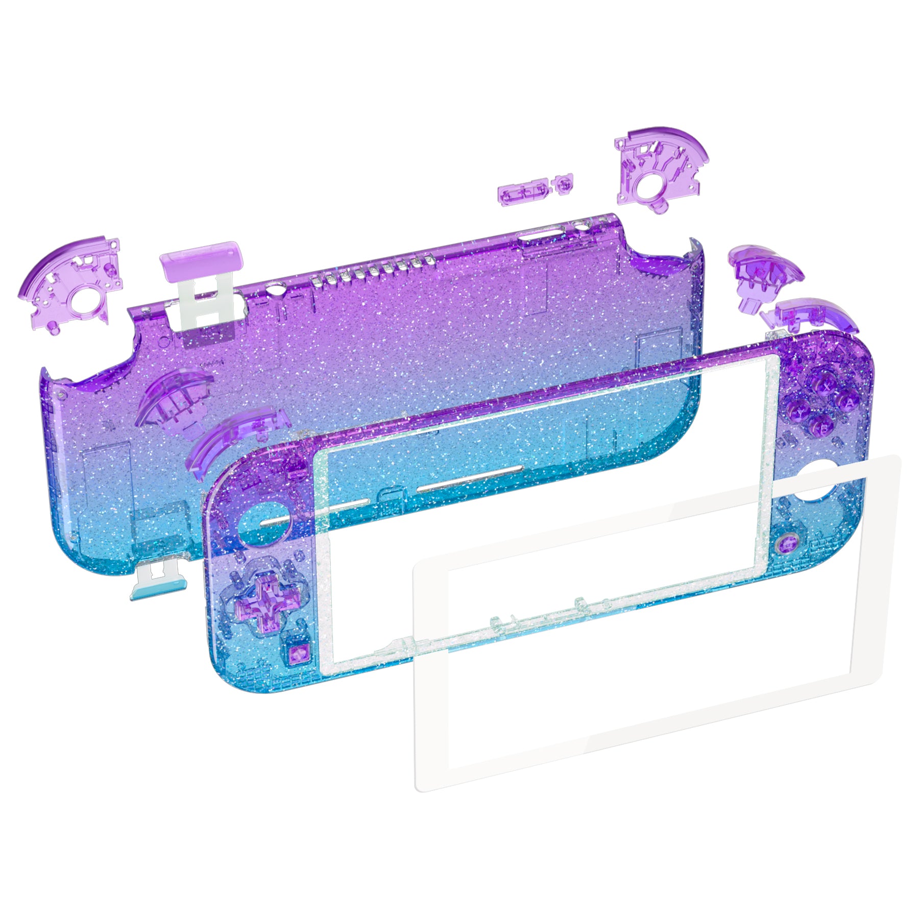 eXtremeRate Replacement Housing Shell for with Screen Protector for Nintendo Switch Lite - Glitter Gradient Translucent Bluebell & Blue eXtremeRate