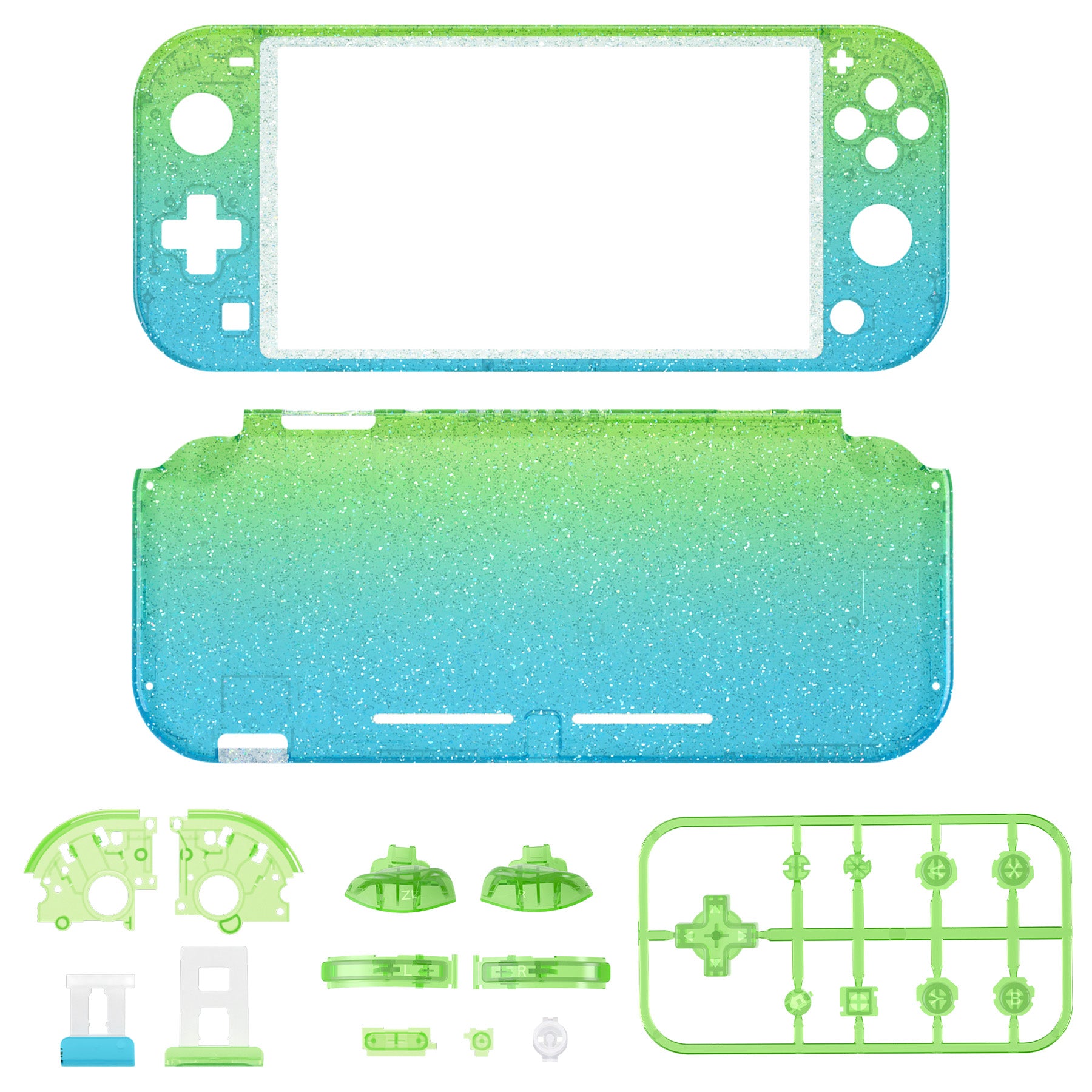 eXtremeRate Replacement Housing Shell for with Screen Protector for  Nintendo Switch Lite - Glitter Gradient Translucent Green Blue
