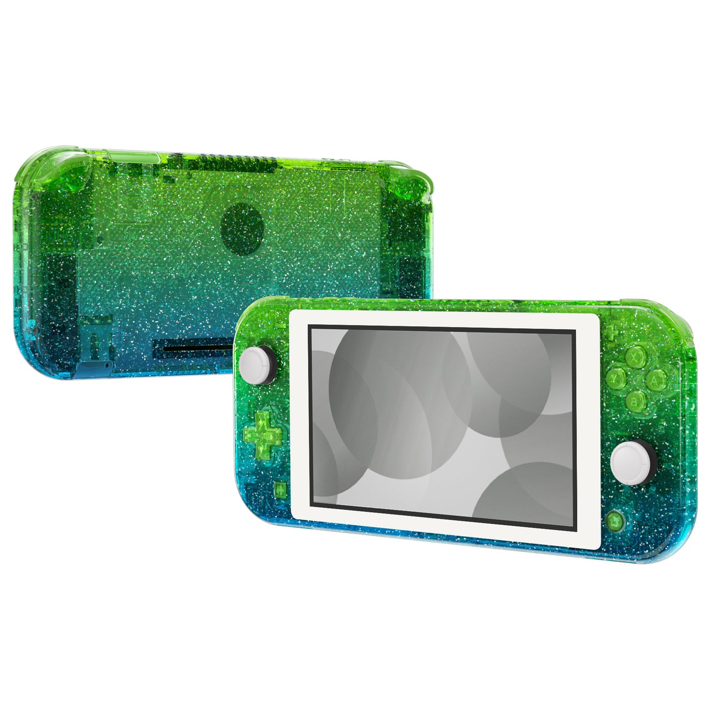 eXtremeRate Replacement Housing Shell for with Screen Protector for Nintendo Switch Lite - Glitter Gradient Translucent Green Blue eXtremeRate