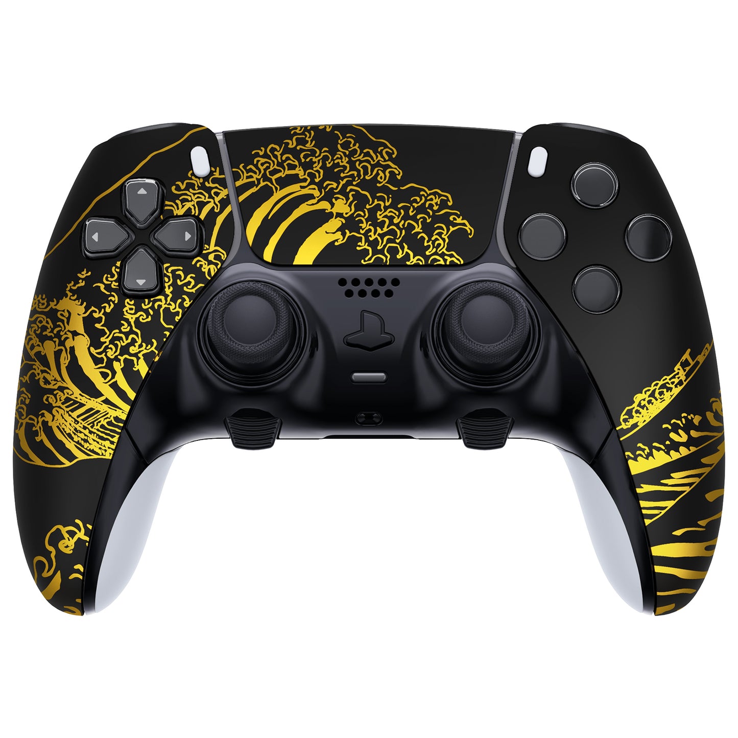 eXtremeRate Replacement Left Right Front Housing Shell with Touchpad Compatible with PS5 Edge Controller - The Great GOLDEN Wave Off Kanagawa - Black