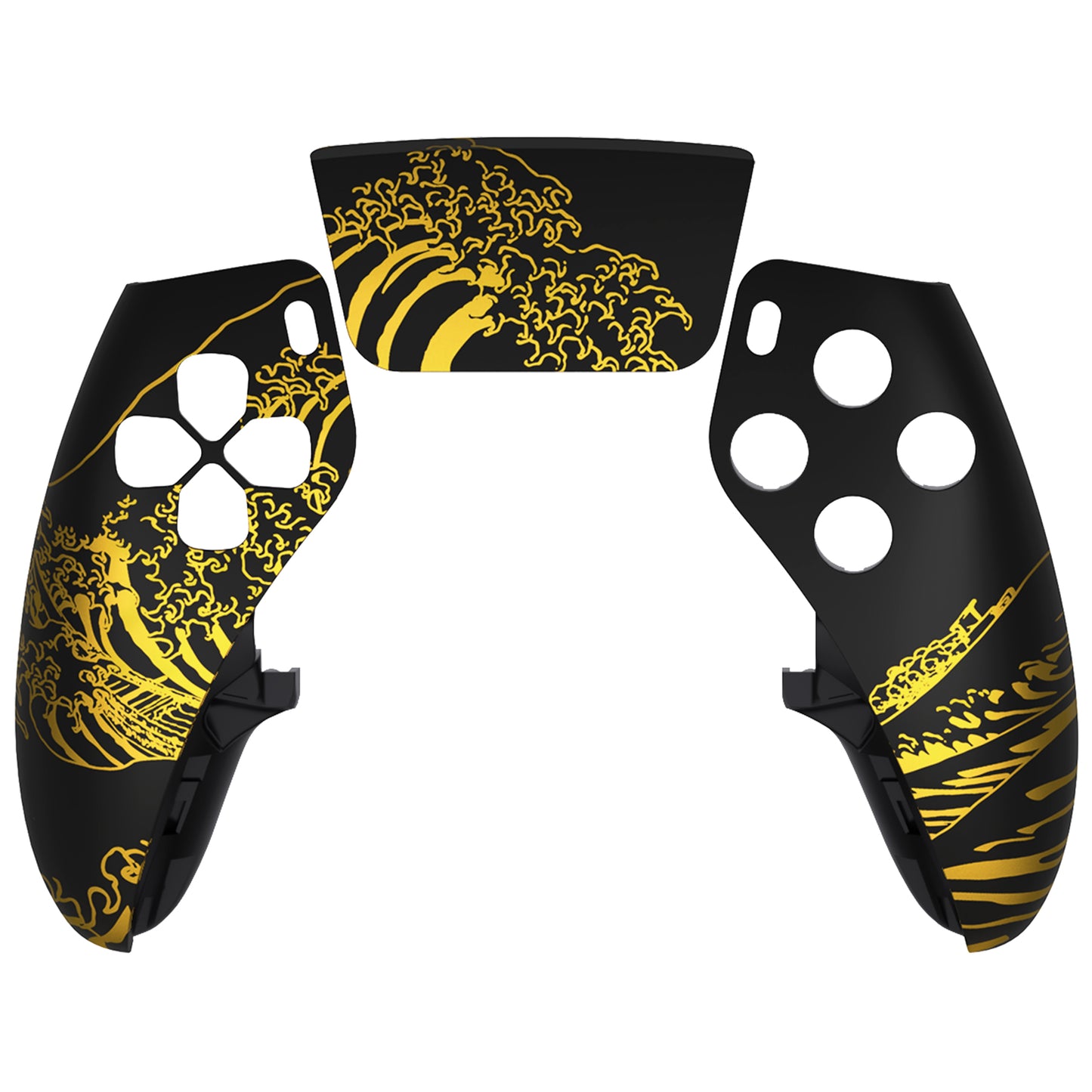 eXtremeRate Replacement Left Right Front Housing Shell with Touchpad Compatible with PS5 Edge Controller - The Great GOLDEN Wave Off Kanagawa - Black