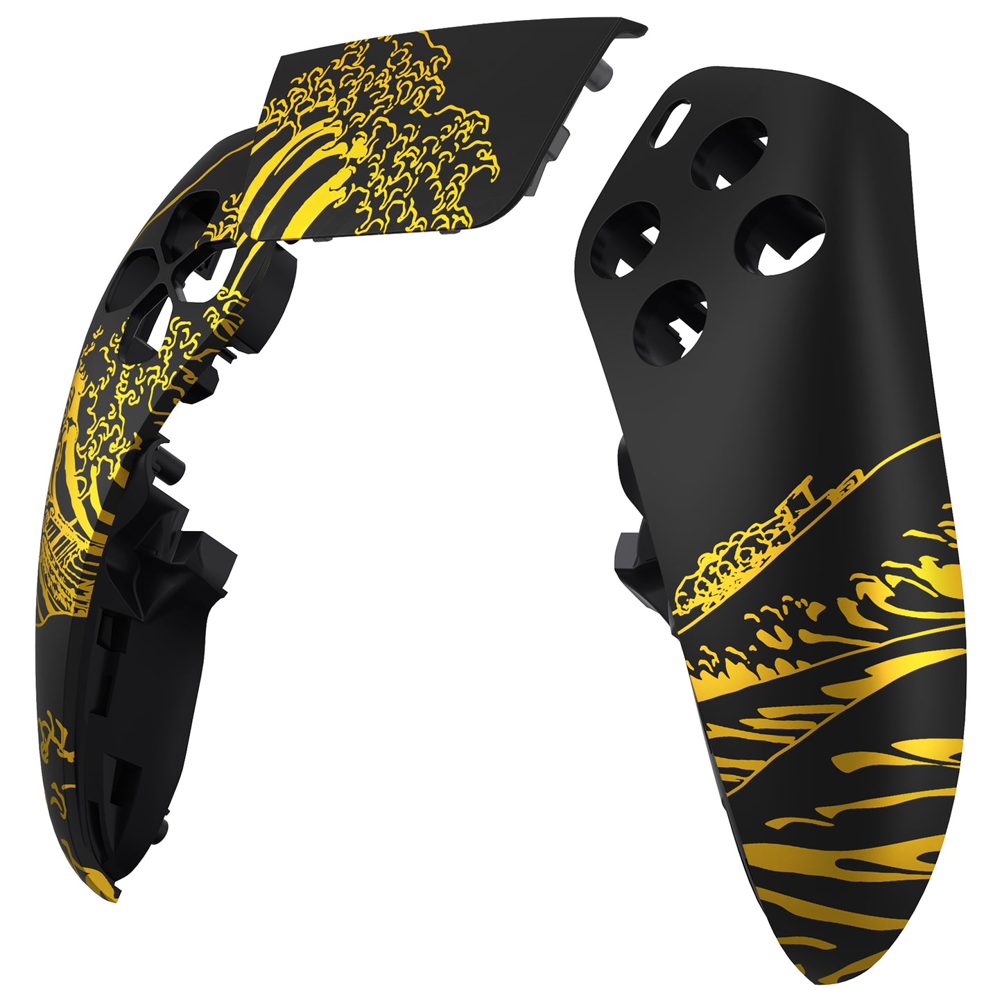 eXtremeRate Replacement Left Right Front Housing Shell with Touchpad Compatible with PS5 Edge Controller - The Great GOLDEN Wave Off Kanagawa - Black