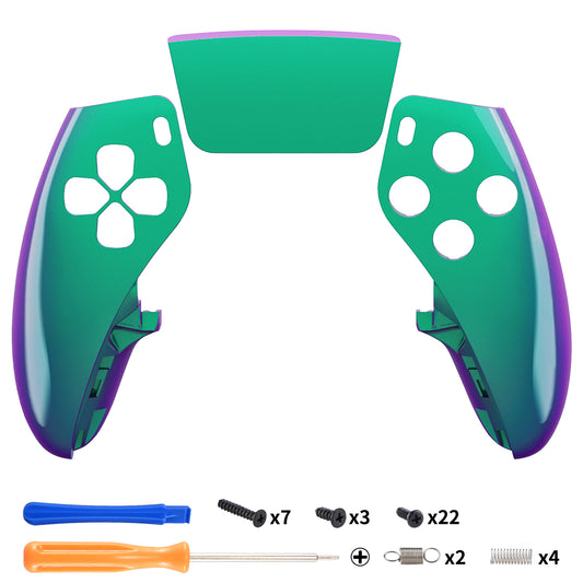 eXtremeRate Replacement Left Right Front Housing Shell with Touchpad Compatible with PS5 Edge Controller - Chameleon Green Purple