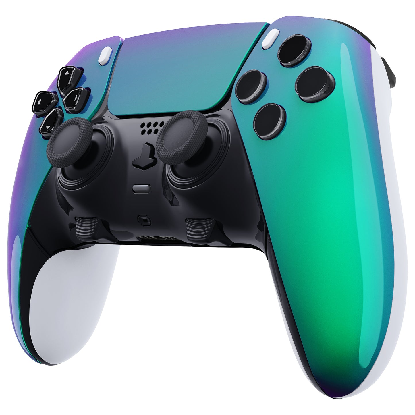 eXtremeRate Replacement Left Right Front Housing Shell with Touchpad Compatible with PS5 Edge Controller - Chameleon Green Purple