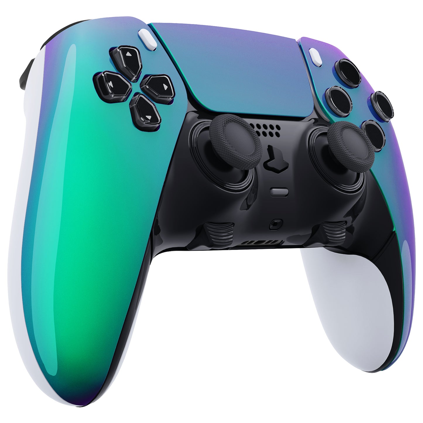 eXtremeRate Replacement Left Right Front Housing Shell with Touchpad Compatible with PS5 Edge Controller - Chameleon Green Purple