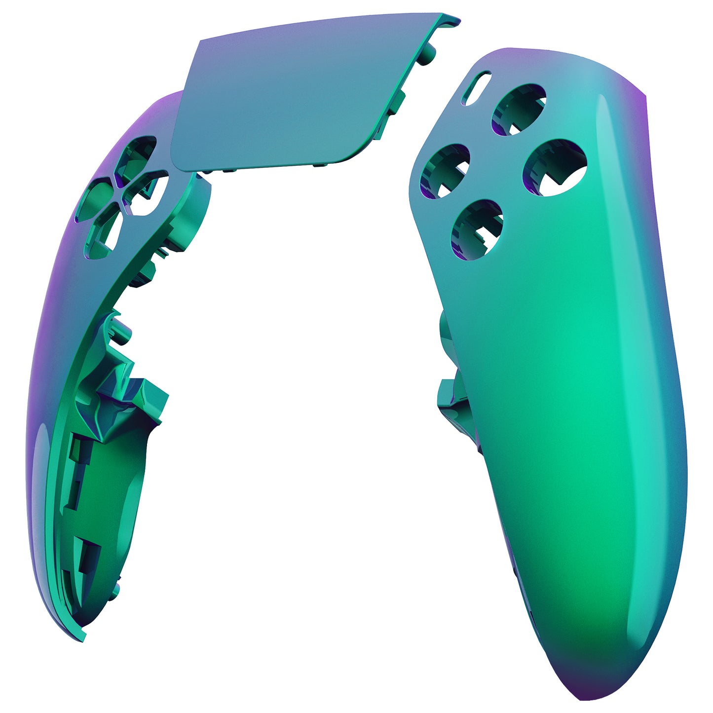 eXtremeRate Replacement Left Right Front Housing Shell with Touchpad Compatible with PS5 Edge Controller - Chameleon Green Purple