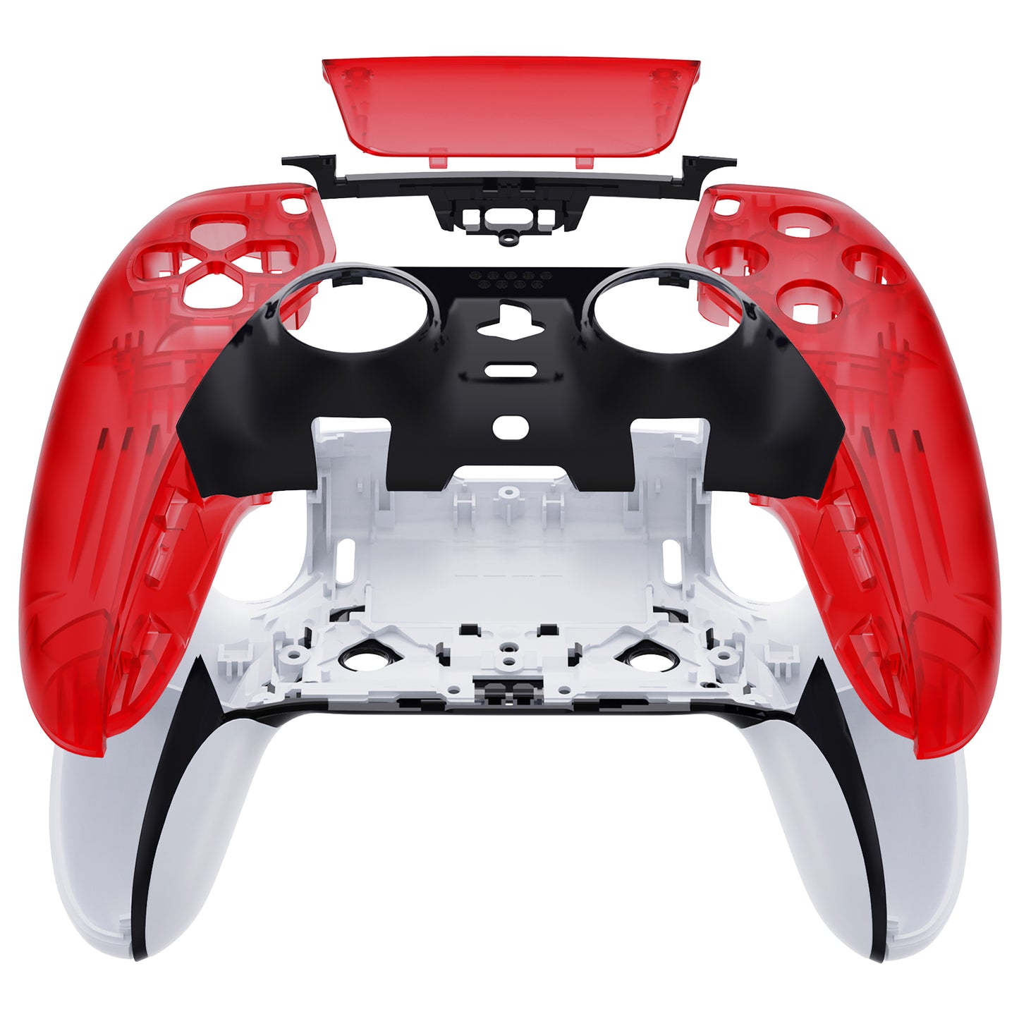 eXtremeRate Replacement Left Right Front Housing Shell with Touchpad Compatible with PS5 Edge Controller - Clear Red