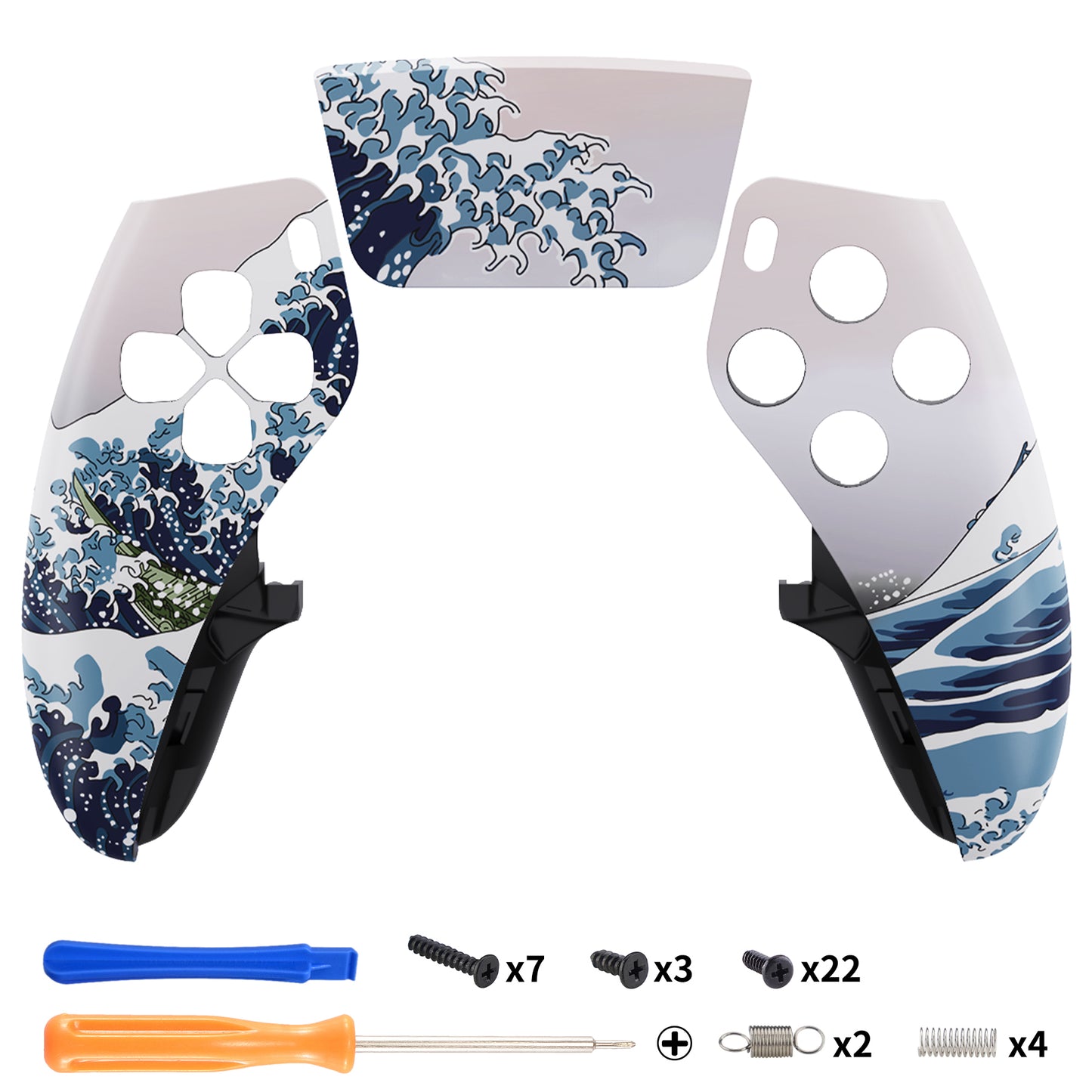 eXtremeRate Replacement Left Right Front Housing Shell with Touchpad Compatible with PS5 Edge Controller - The Great Wave eXtremeRate