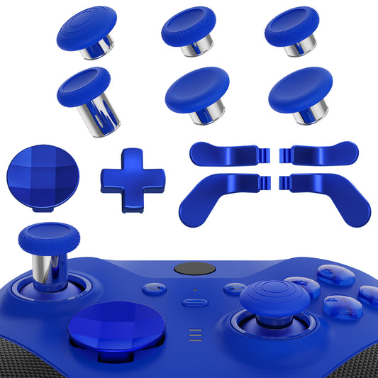 eXtremeRate 13 in 1 Component Pack Kit Replacement Metal Thumbsticks & D-Pads & Paddles for Xbox Elite Series 2 & Elite 2 Core Controller (Model 1797) - Blue & Metallic Silver eXtremeRate