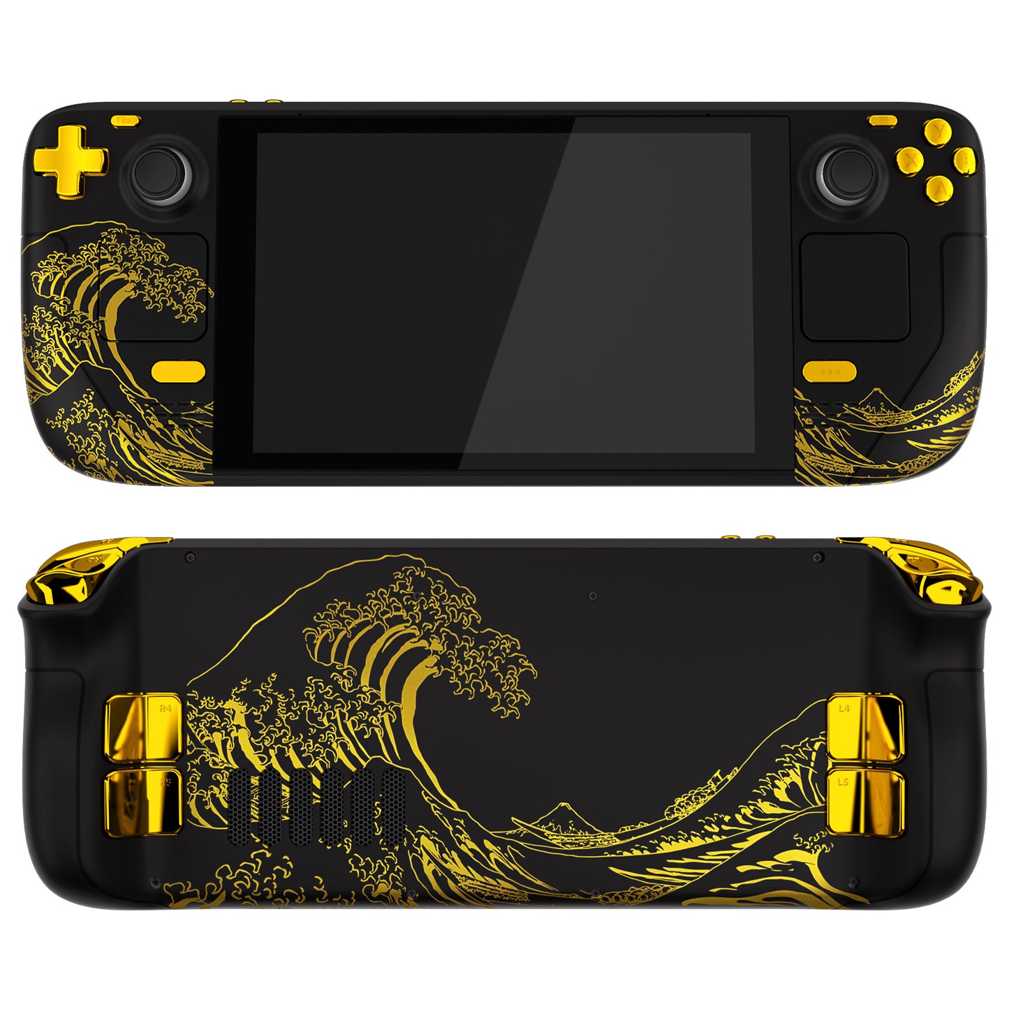 eXtremeRate Custom Full Set Shell with Buttons for Steam Deck LCD - The Great GOLDEN Wave Off Kanagawa - Black