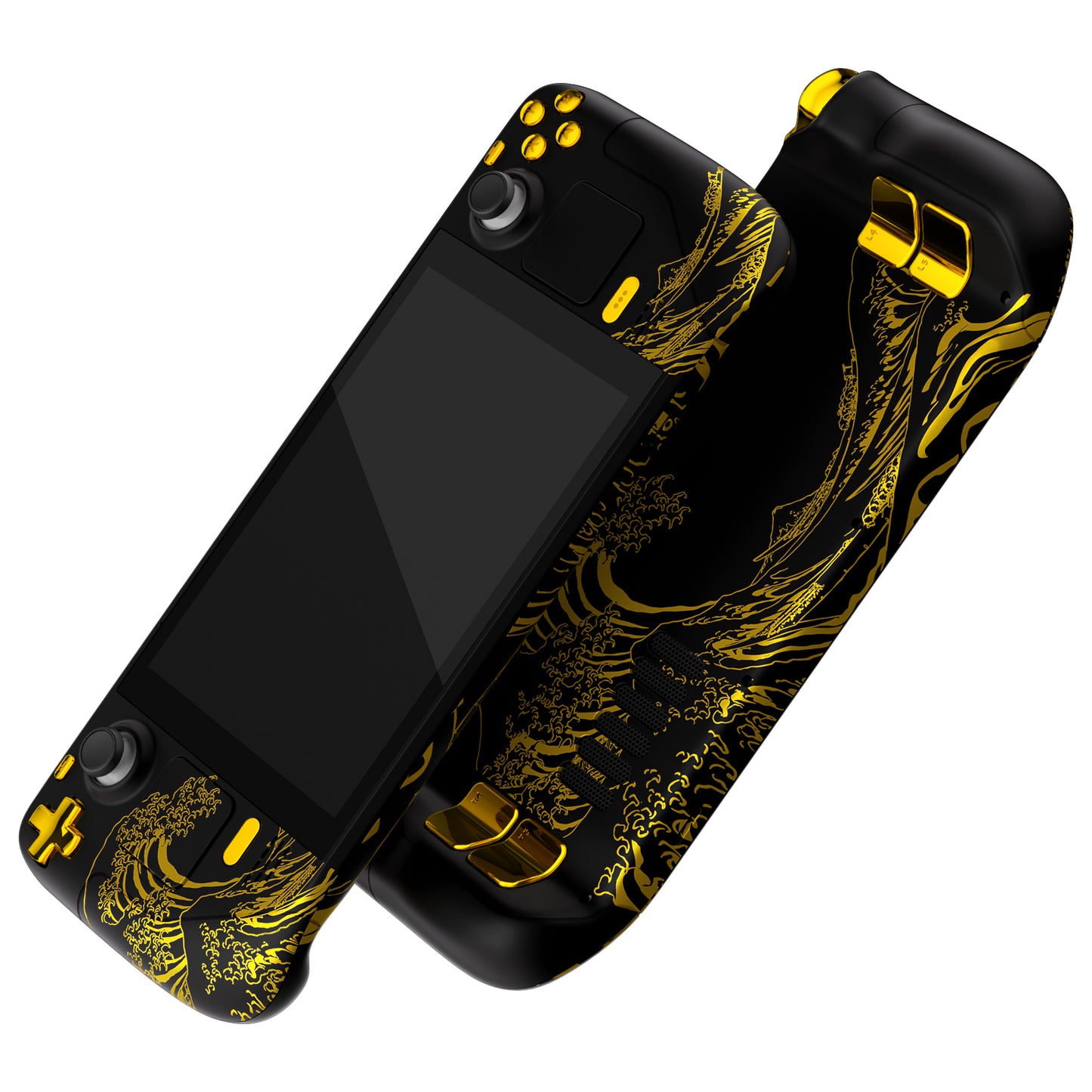 eXtremeRate Custom Full Set Shell with Buttons for Steam Deck LCD - The Great GOLDEN Wave Off Kanagawa - Black