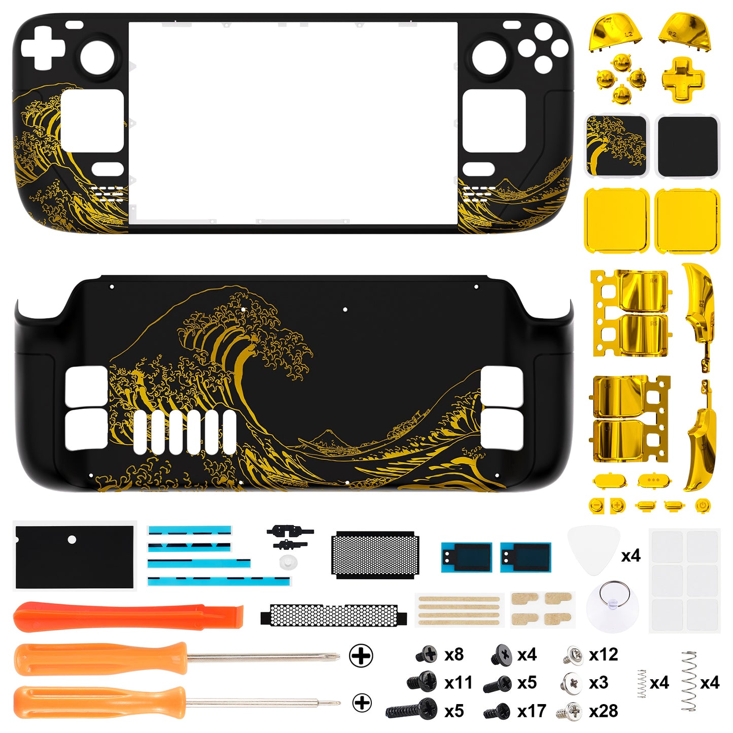 eXtremeRate Custom Full Set Shell with Buttons for Steam Deck LCD - The Great GOLDEN Wave Off Kanagawa - Black