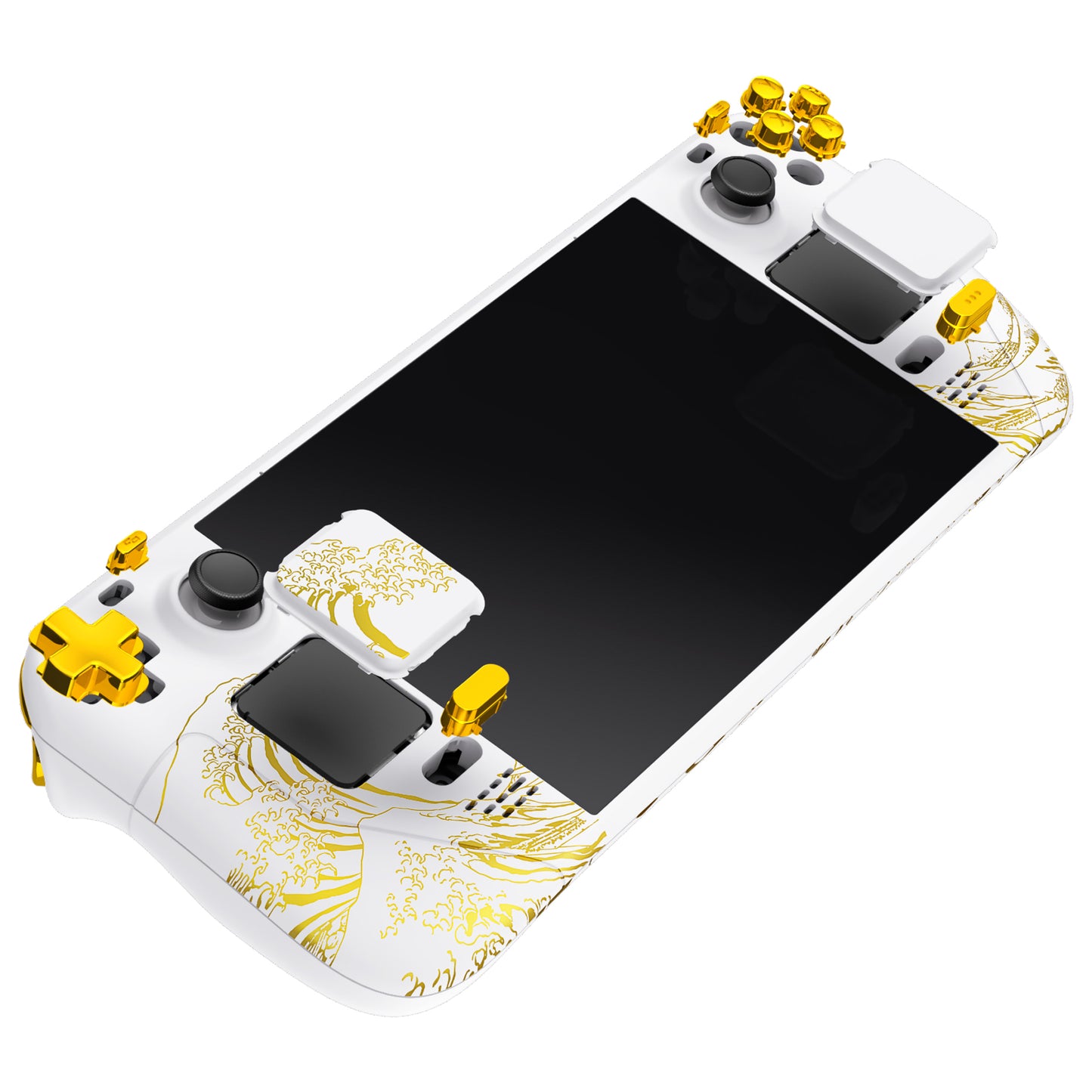 eXtremeRate Custom Full Set Shell with Buttons for Steam Deck LCD - The Great GOLDEN Wave Off Kanagawa - White