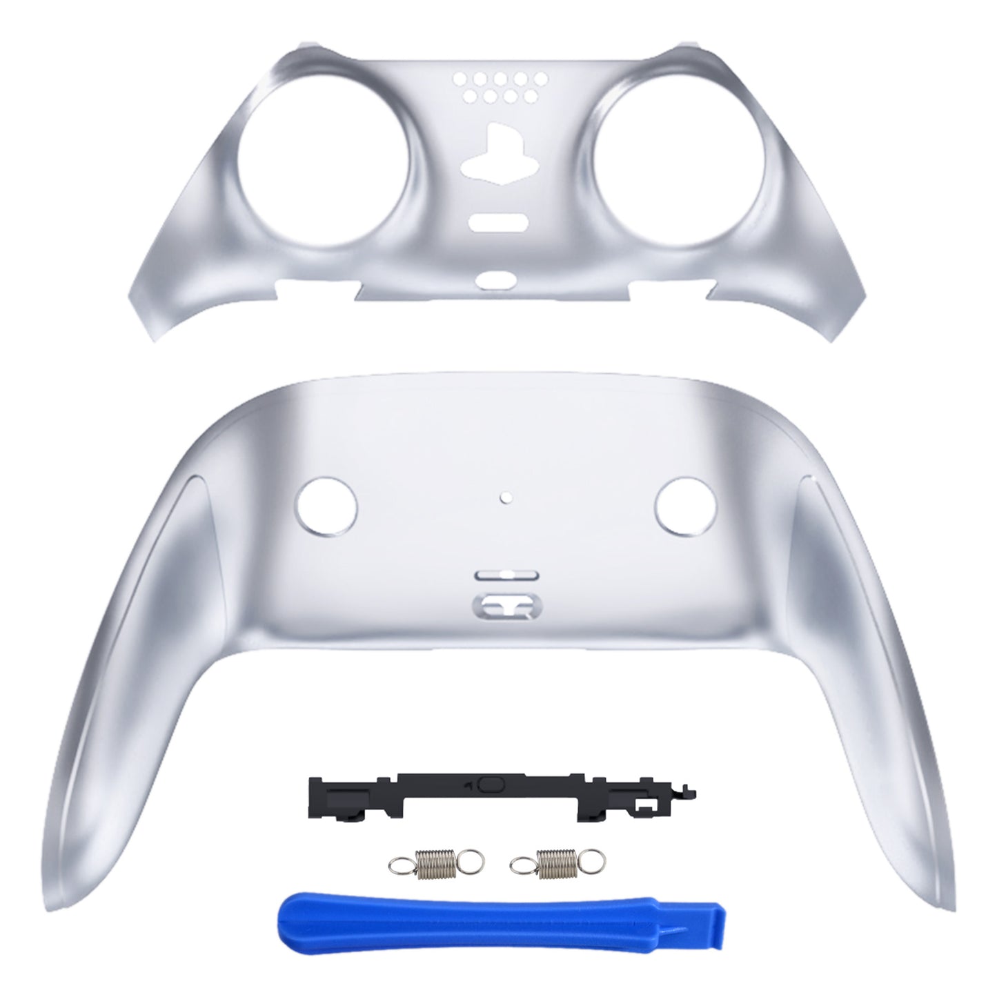 eXtremeRate Replacement Top Bottom Decorative Trim Shell Compatible with PS5 Edge Controller - Chrome Silver