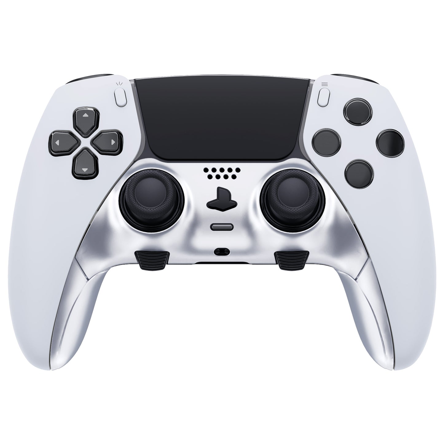 eXtremeRate Replacement Top Bottom Decorative Trim Shell Compatible with PS5 Edge Controller - Chrome Silver