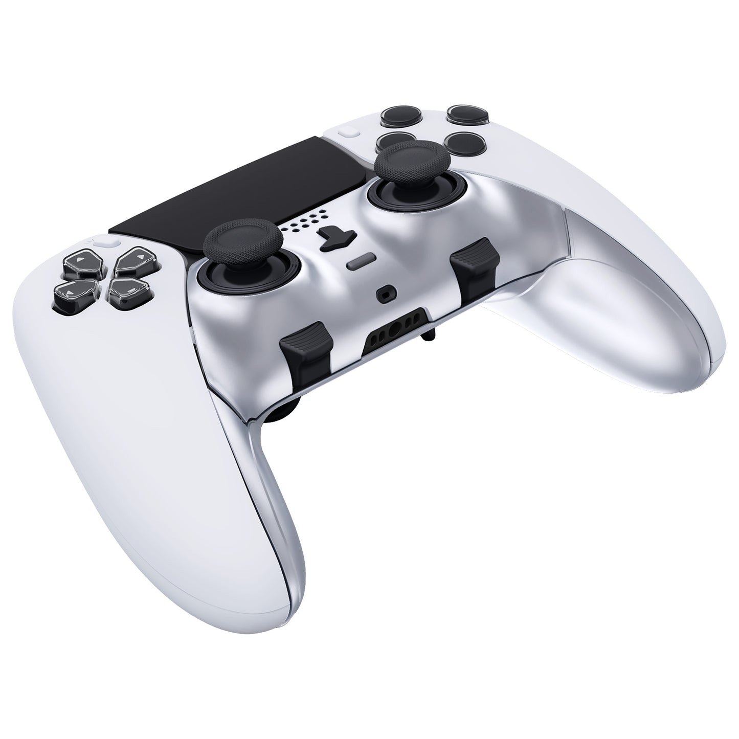 eXtremeRate Replacement Top Bottom Decorative Trim Shell Compatible with PS5 Edge Controller - Chrome Silver