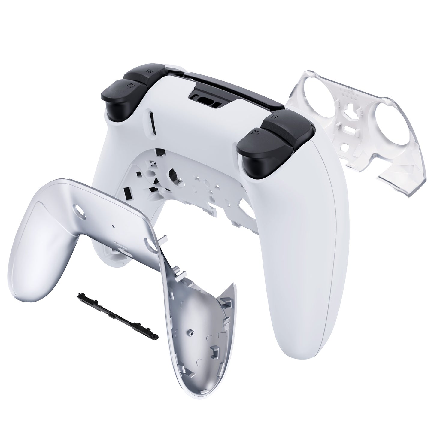 eXtremeRate Replacement Top Bottom Decorative Trim Shell Compatible with PS5 Edge Controller - Chrome Silver