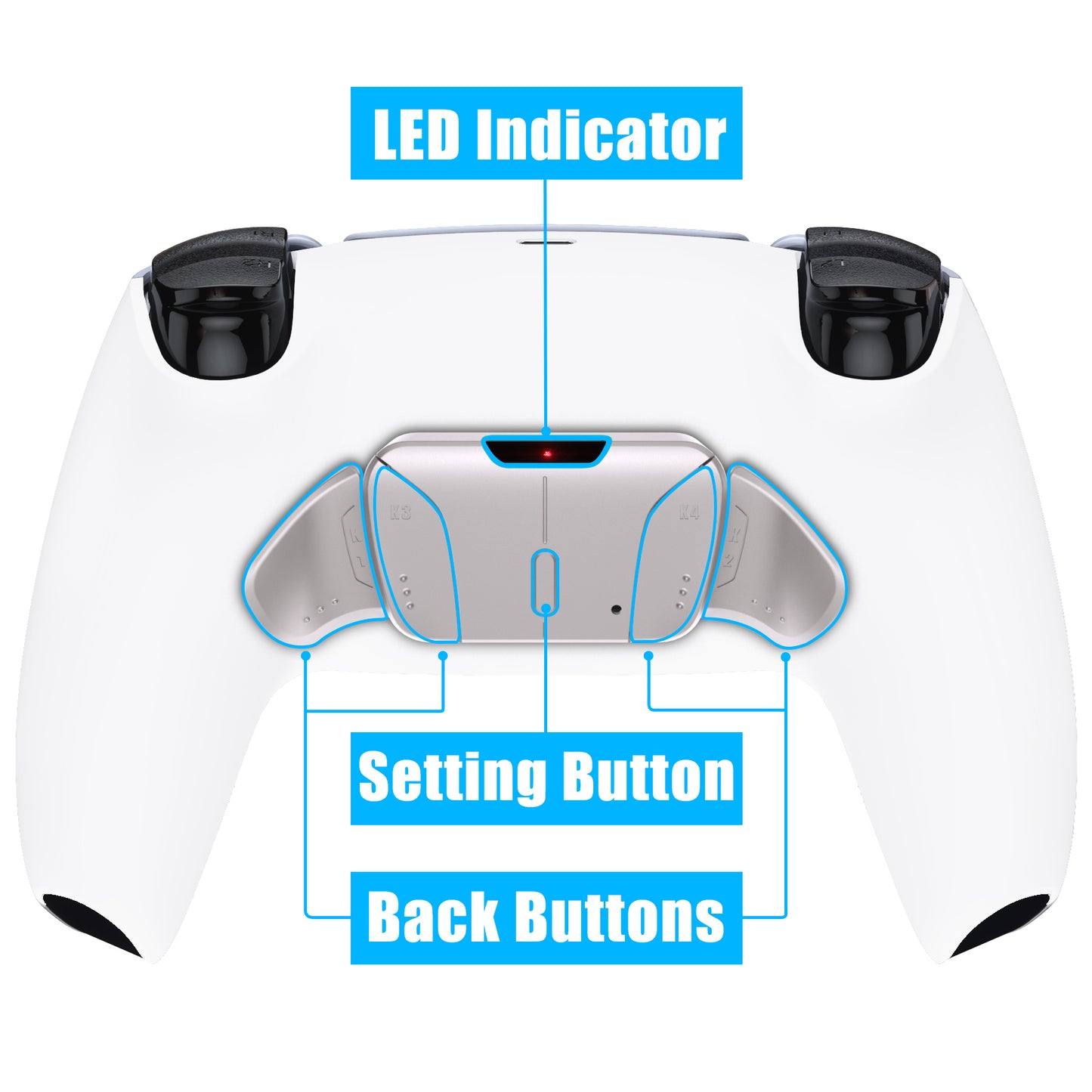 eXtremeRate Silver Real Metal Buttons (RMB) Version RISE4 V3 Remap Kit for PS5 Controller BDM-030/040/050 - White