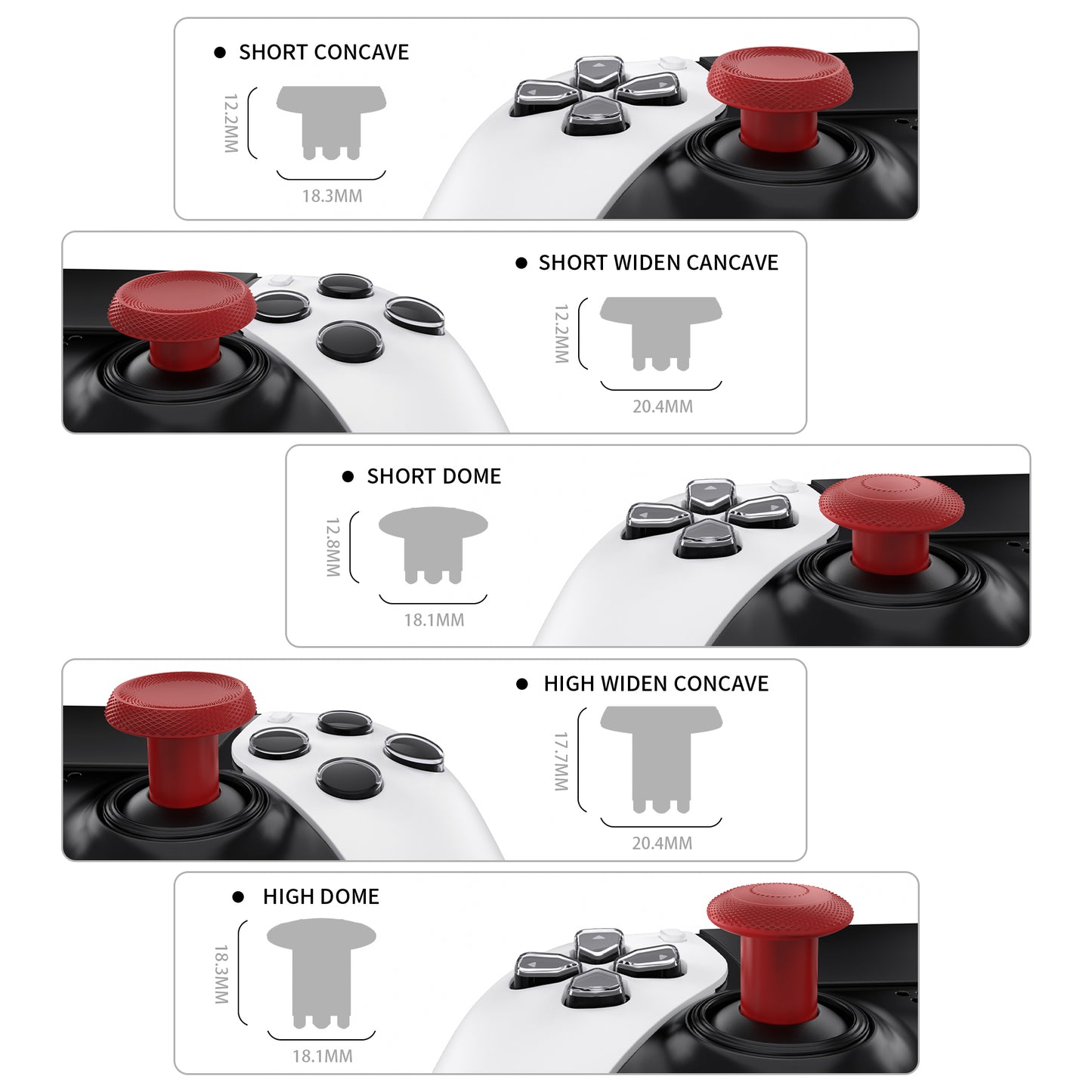 eXtremeRate ThumbsGear Interchangeable Thumbsticks for PS5 Edge Controller - Carmine Red