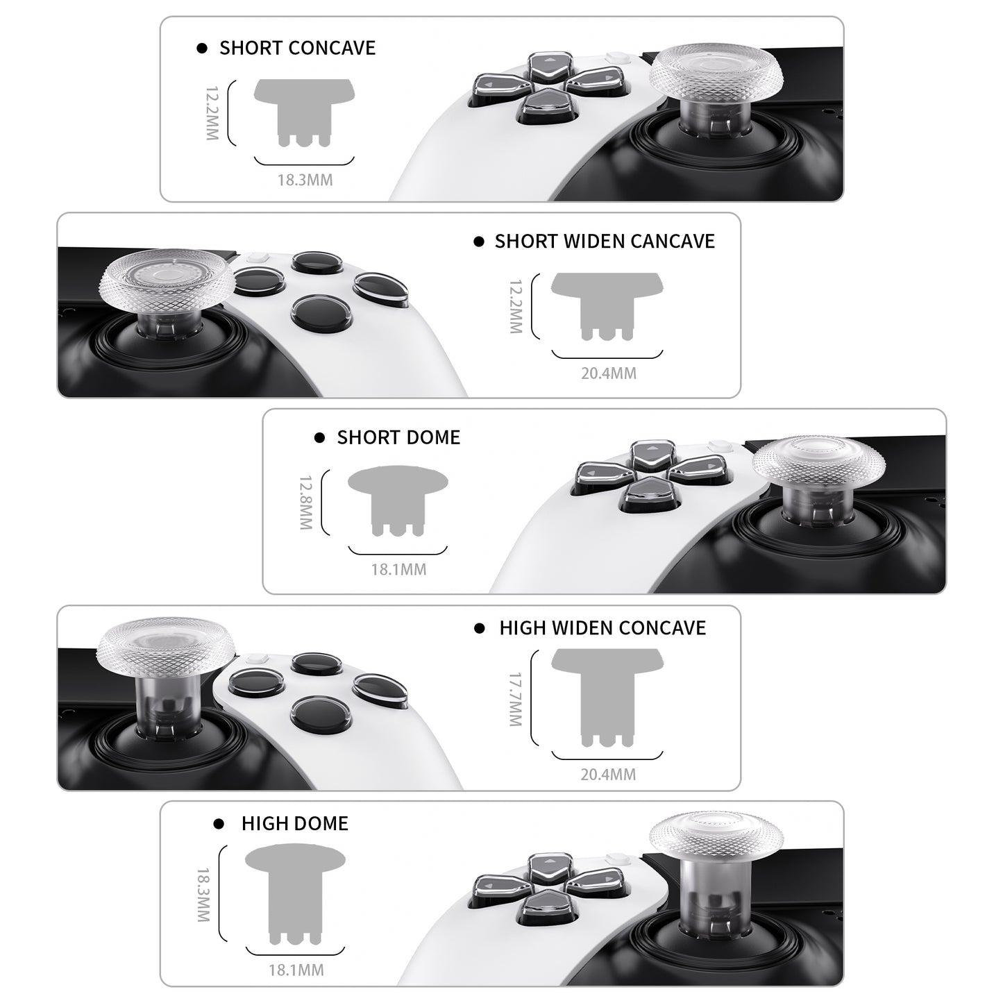 eXtremeRate ThumbsGear Interchangeable Thumbsticks for PS5 Edge Controller - Clear