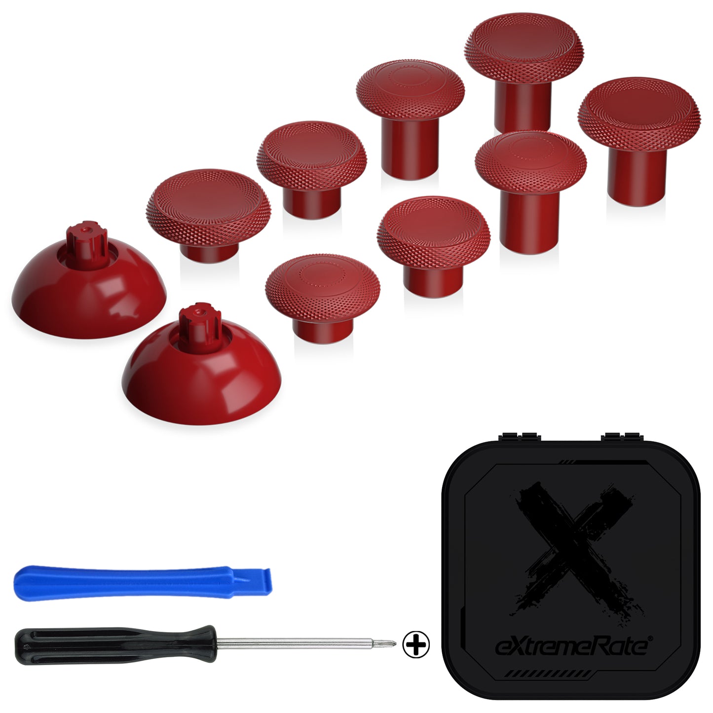 eXtremeRate ThumbsGear V2 Interchangeable Ergonomic Thumbstick with 3 Height Convex & Concave Grips Adjustable Joystick for PS5 & PS4 Controller - Carmine Red eXtremeRate