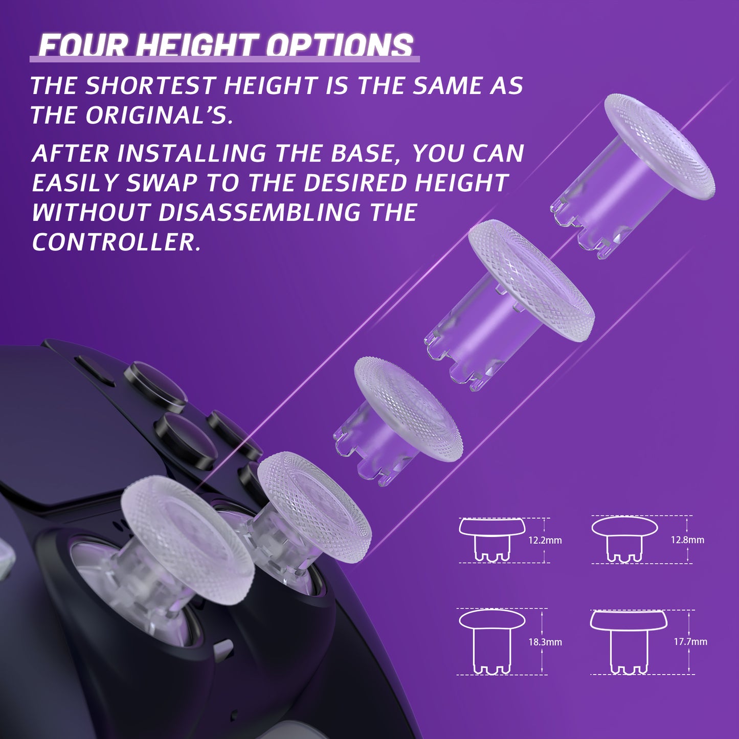 eXtremeRate ThumbsGear V3 Interchangeable Ergonomic Thumbstick for PS5 & PS4 Controller - Clear