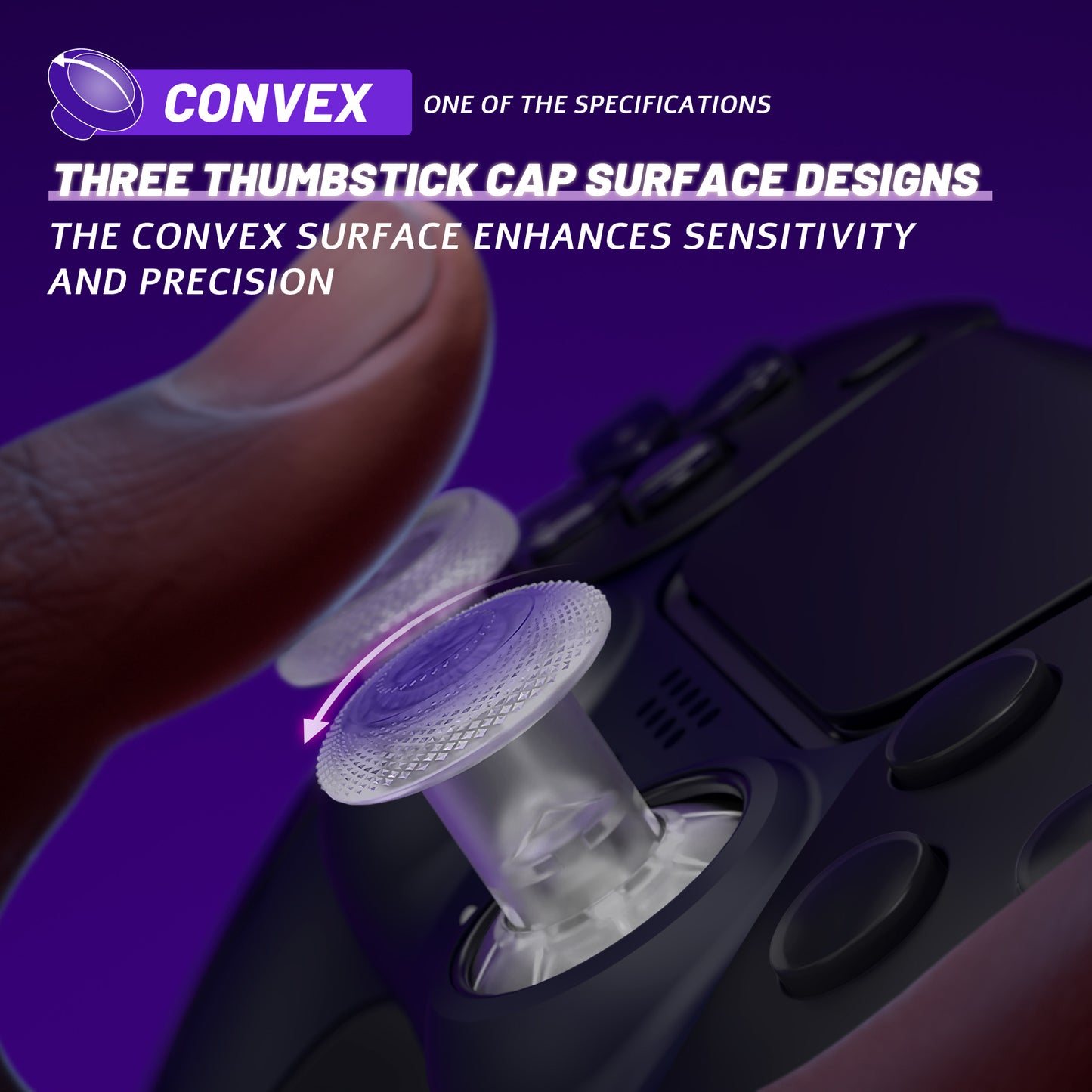 eXtremeRate ThumbsGear V3 Interchangeable Ergonomic Thumbstick for PS5 & PS4 Controller - Clear