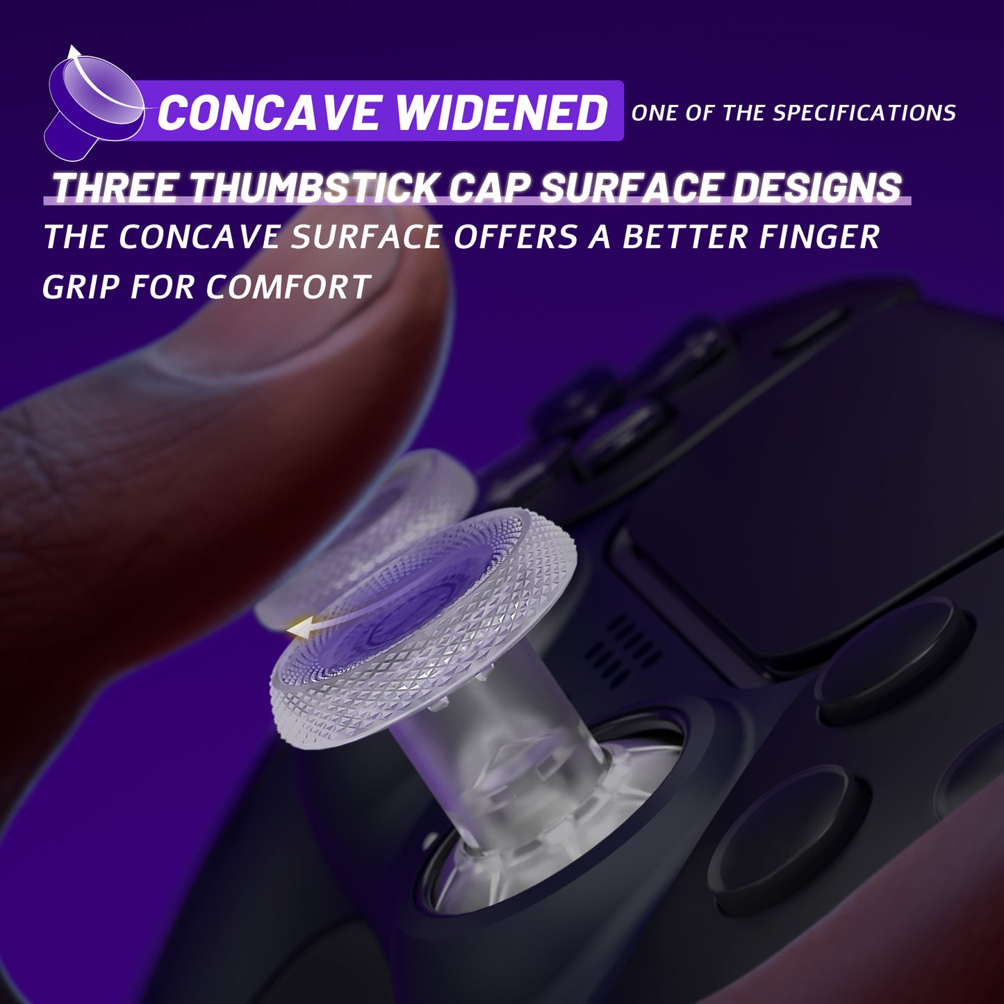 eXtremeRate ThumbsGear V3 Interchangeable Ergonomic Thumbstick for PS5 & PS4 Controller - Clear