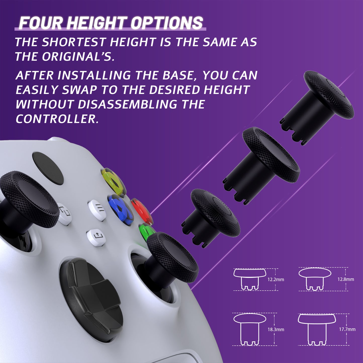 eXtremeRate ThumbsGear V3 Interchangeable Thumbsticks for Xbox Core Controller & Xbox One S/X/Elite Controller & Nintendo Switch Pro Controller - Black