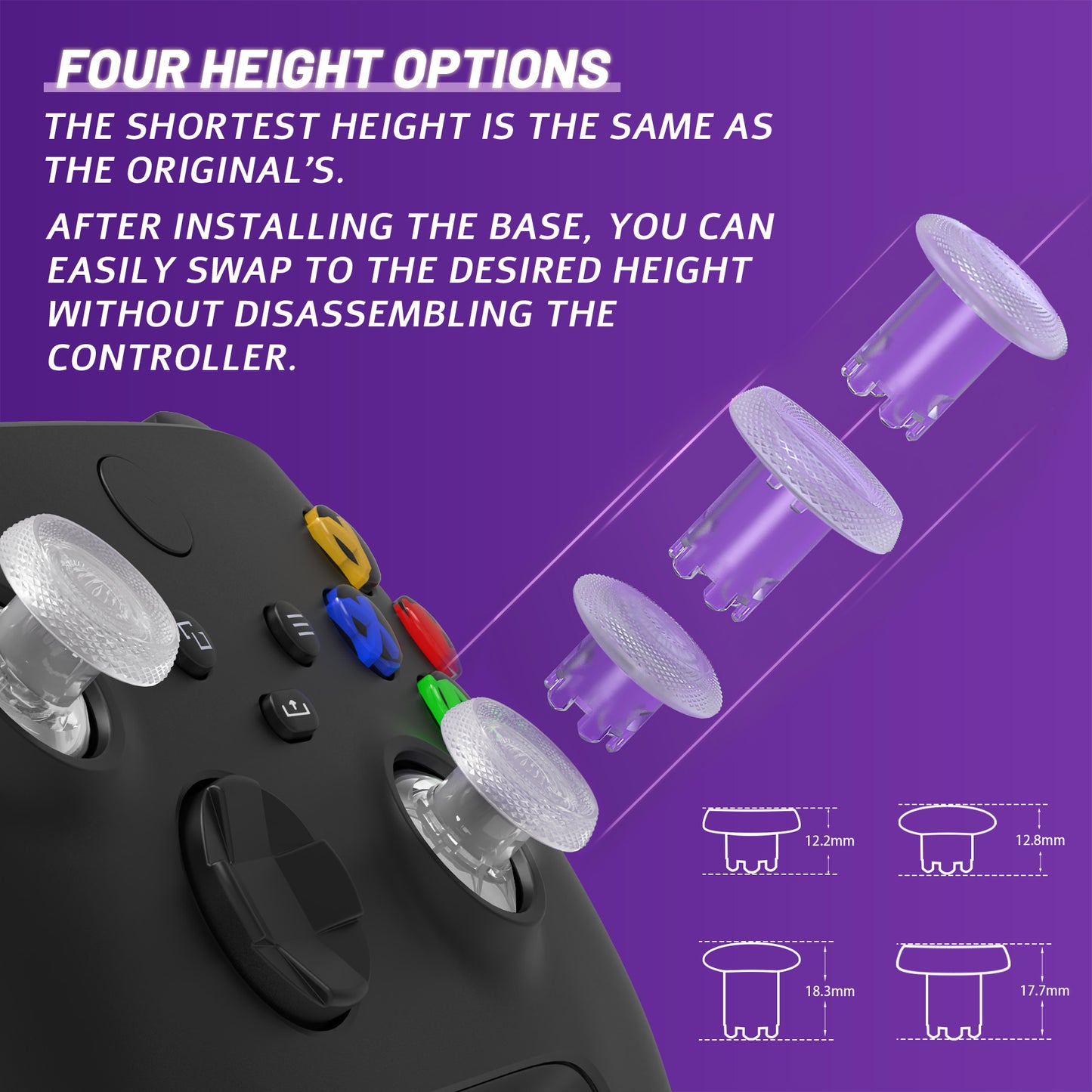 eXtremeRate ThumbsGear V3 Interchangeable Thumbsticks for Xbox Core Controller & Xbox One S/X/Elite Controller & Nintendo Switch Pro Controller - Clear