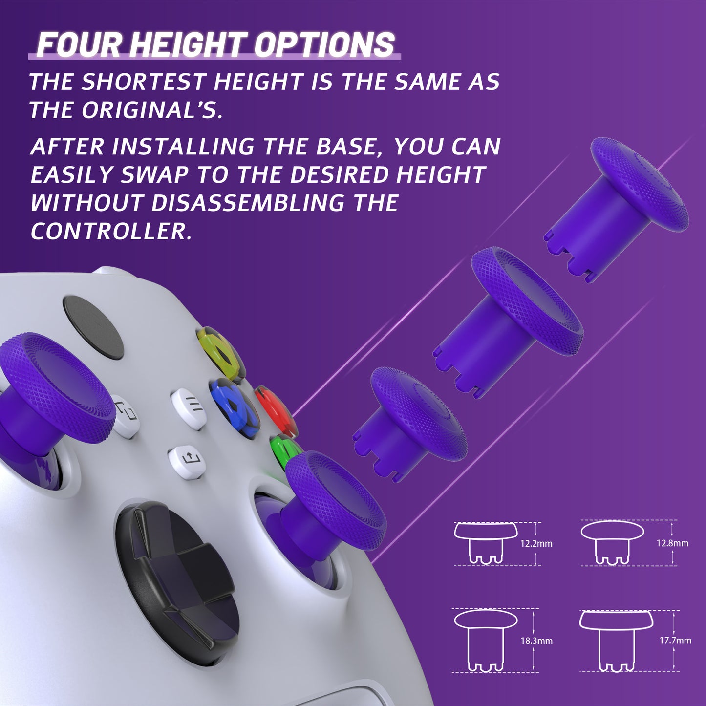 eXtremeRate ThumbsGear V3 Interchangeable Thumbsticks for Xbox Core Controller & Xbox One S/X/Elite Controller & Nintendo Switch Pro Controller - Purple