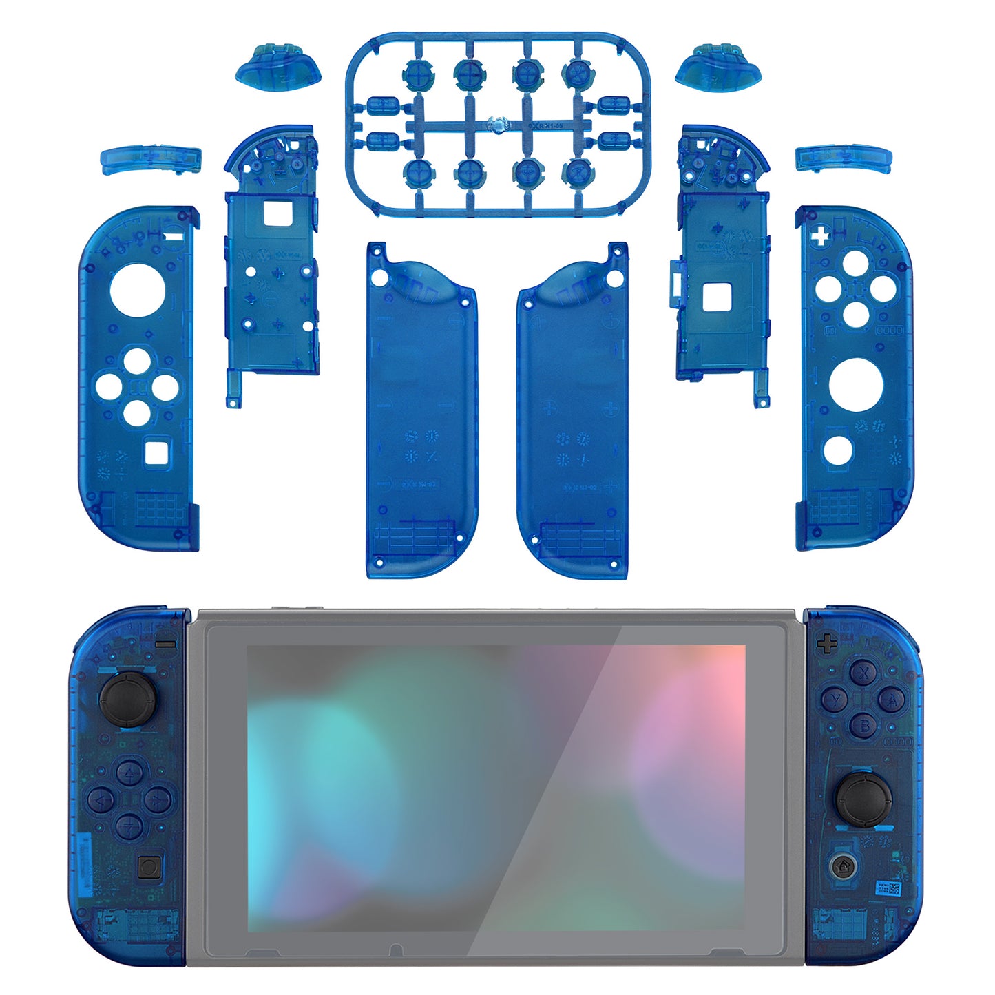 eXtremeRate Replacement Full Set Shell Case with Buttons for Joycon of NS Switch - Transparent Clear Blue