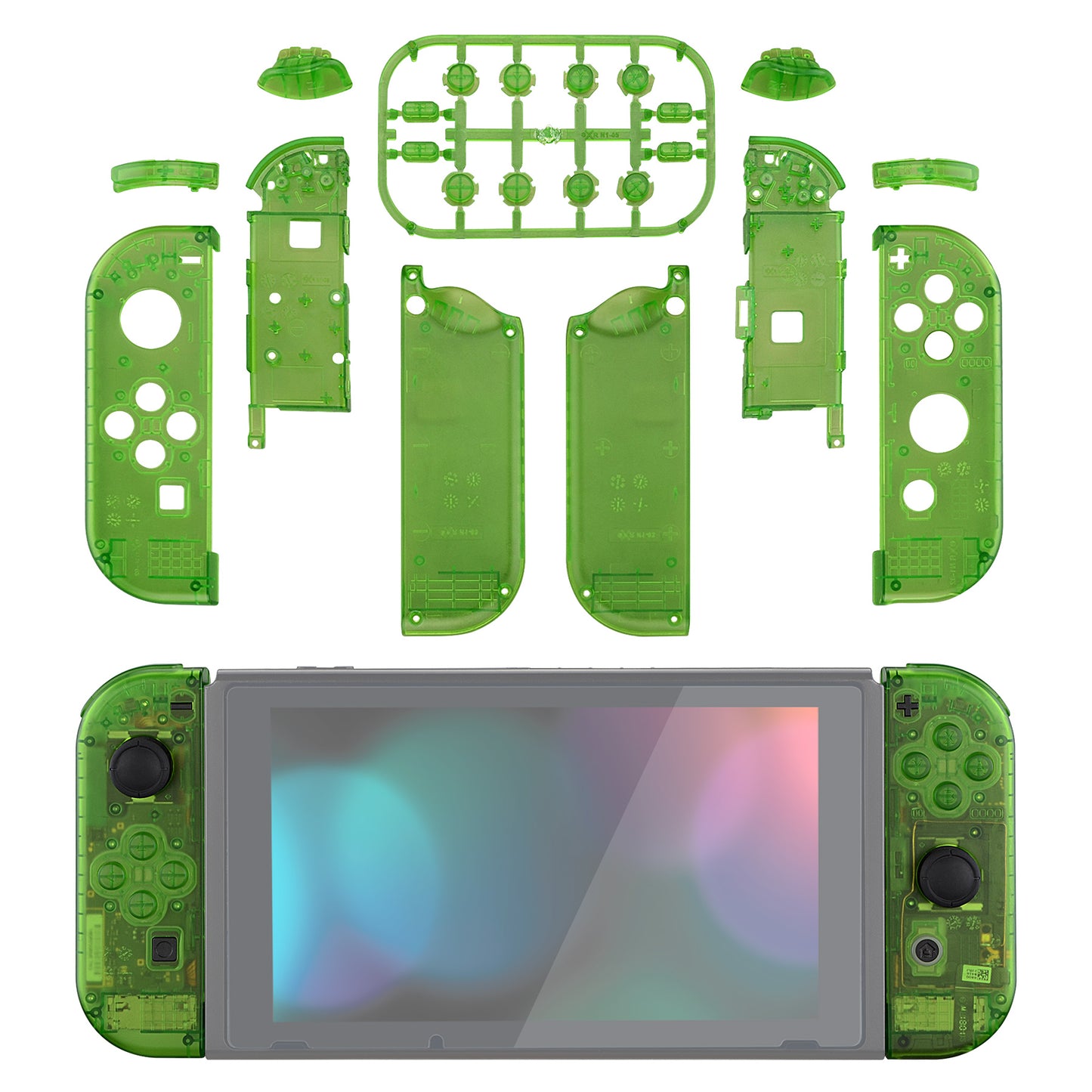 eXtremeRate Replacement Full Set Shell Case with Buttons for Joycon of NS Switch - Transparent Clear Green