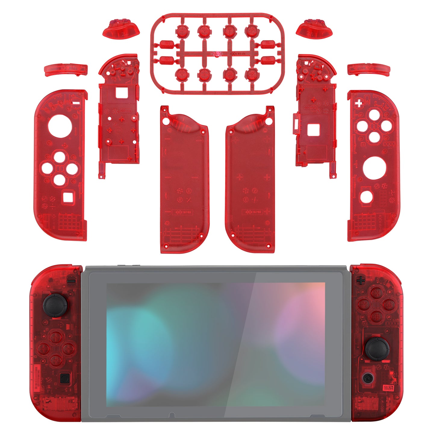 eXtremeRate Replacement Full Set Shell Case with Buttons for Joycon of NS Switch - Transparent Clear Red