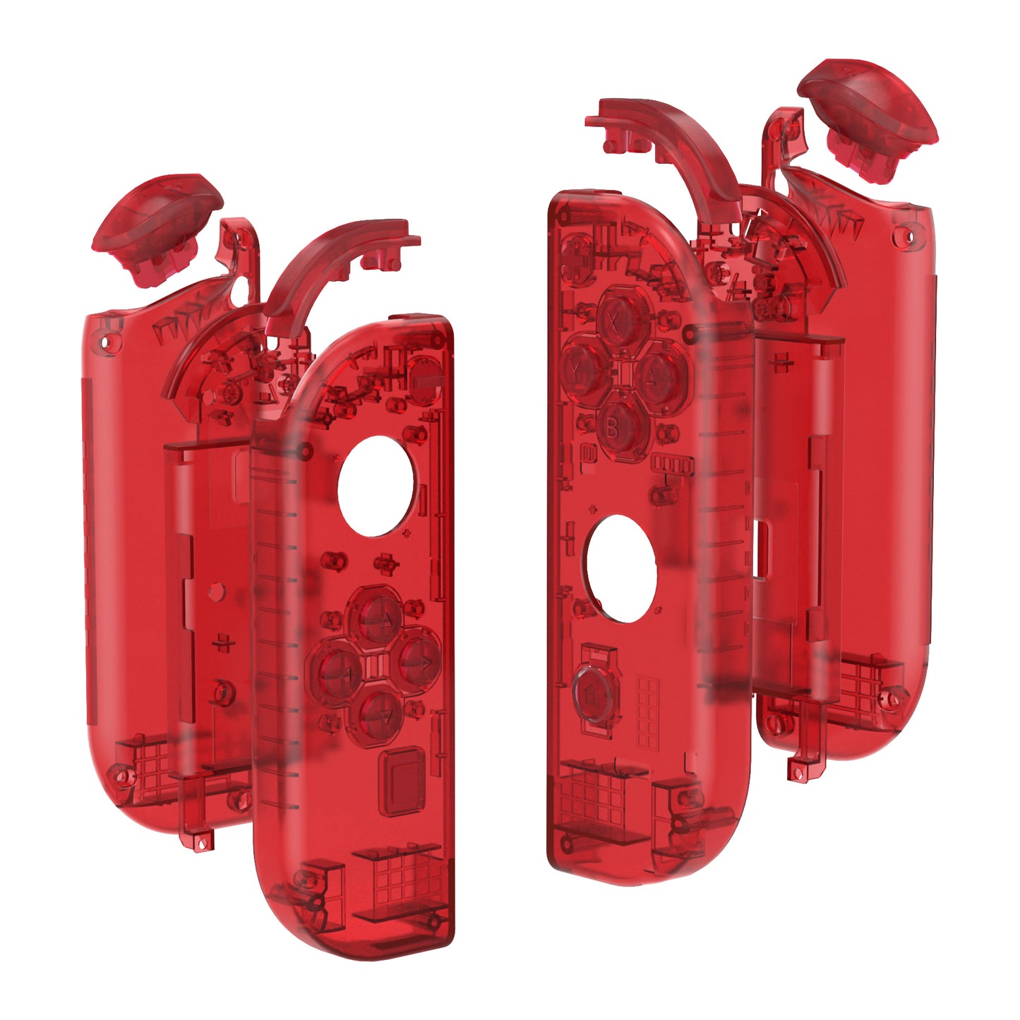 eXtremeRate Replacement Full Set Shell Case with Buttons for Joycon of NS Switch - Transparent Clear Red