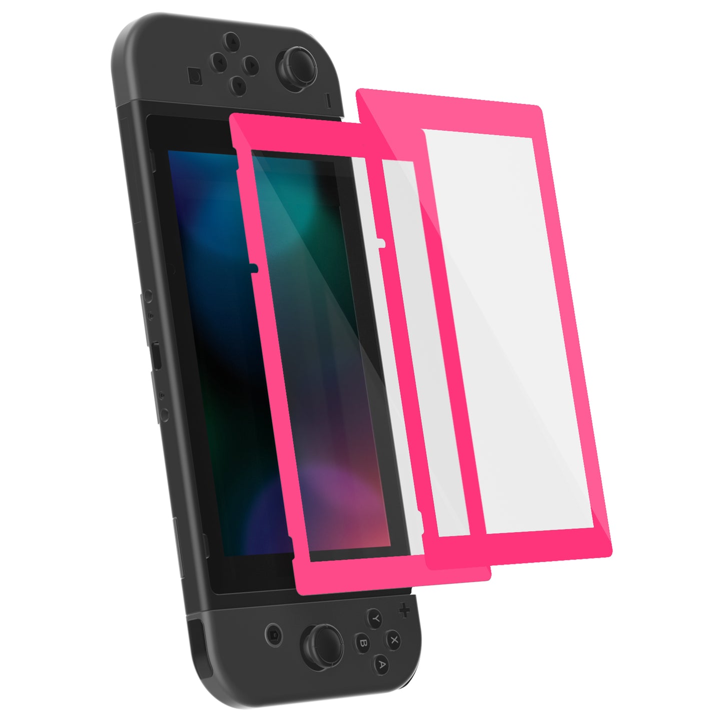 eXtremeRate 2 Pack Transparent HD Clear Tempered Glass Screen Protector for Nintendo Switch - Bright Pink