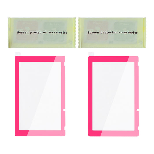 eXtremeRate 2 Pack Transparent HD Clear Tempered Glass Screen Protector for Nintendo Switch - Bright Pink