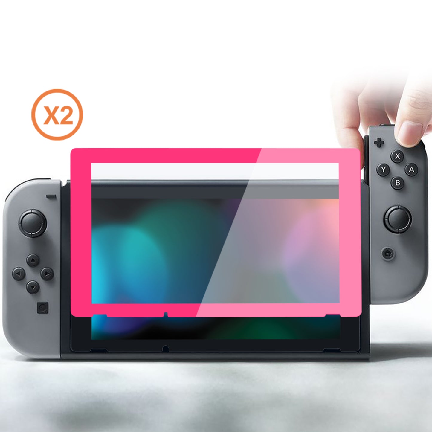 eXtremeRate 2 Pack Transparent HD Clear Tempered Glass Screen Protector for Nintendo Switch - Bright Pink