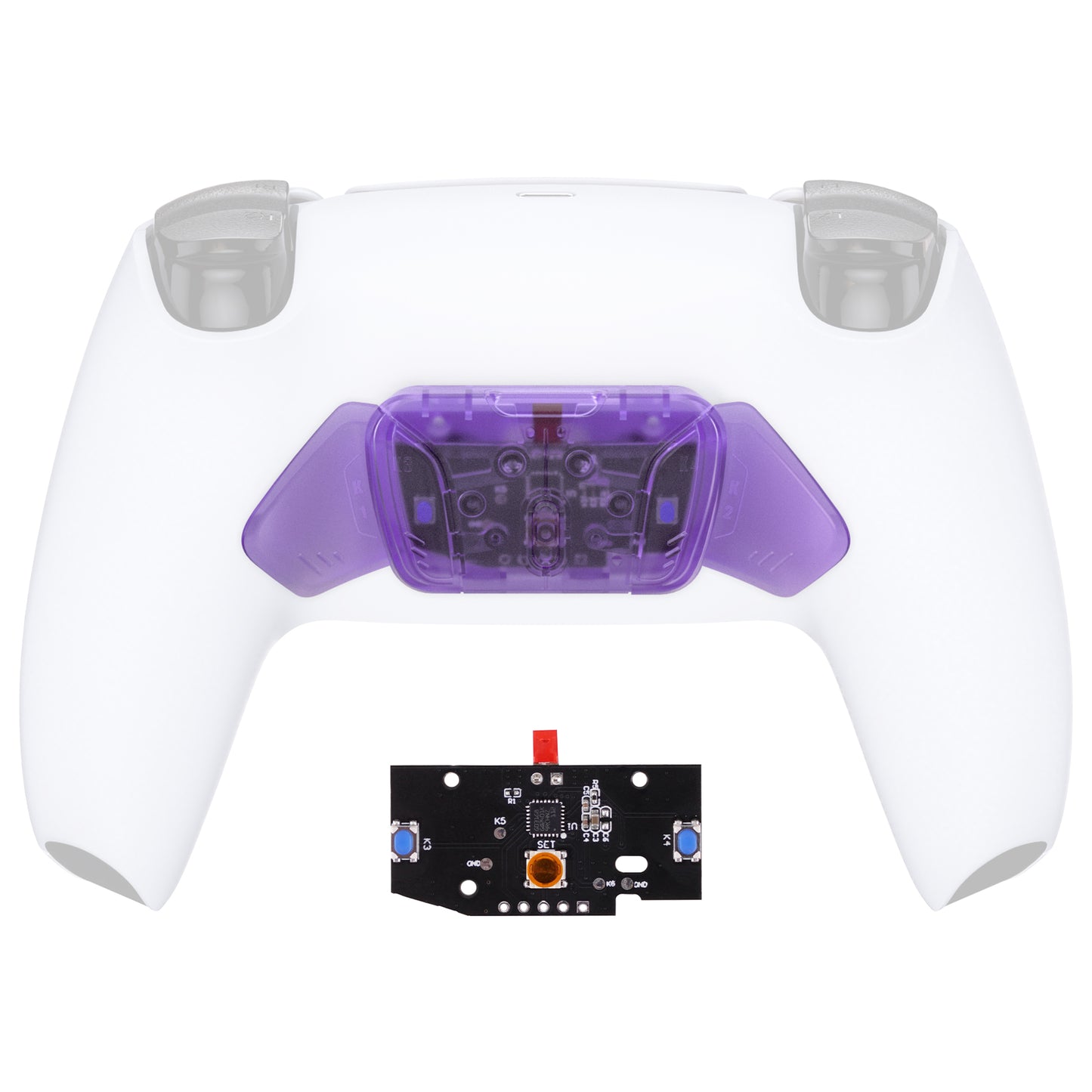 eXtremeRate Turn RISE to RISE4 Kit – Redesigned K1 K2 K3 K4 Back Buttons Housing & Remap PCB Board for eXtremeRate RISE & RISE4 Remap kit, Compatible with PS5 Controller - Clear Atomic Purple