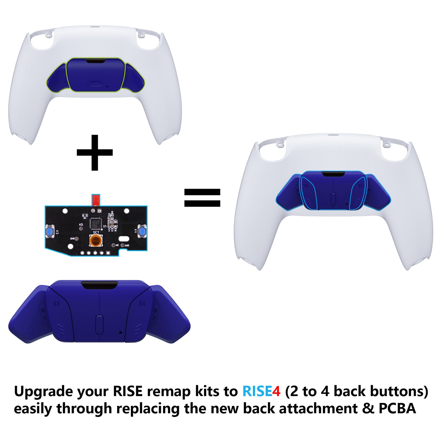 eXtremeRate Turn RISE to RISE4 Kit – Redesigned K1 K2 K3 K4 Back Buttons Housing & Remap PCB Board for eXtremeRate RISE & RISE4 Remap kit, Compatible with PS5 Controller - Cobalt Blue