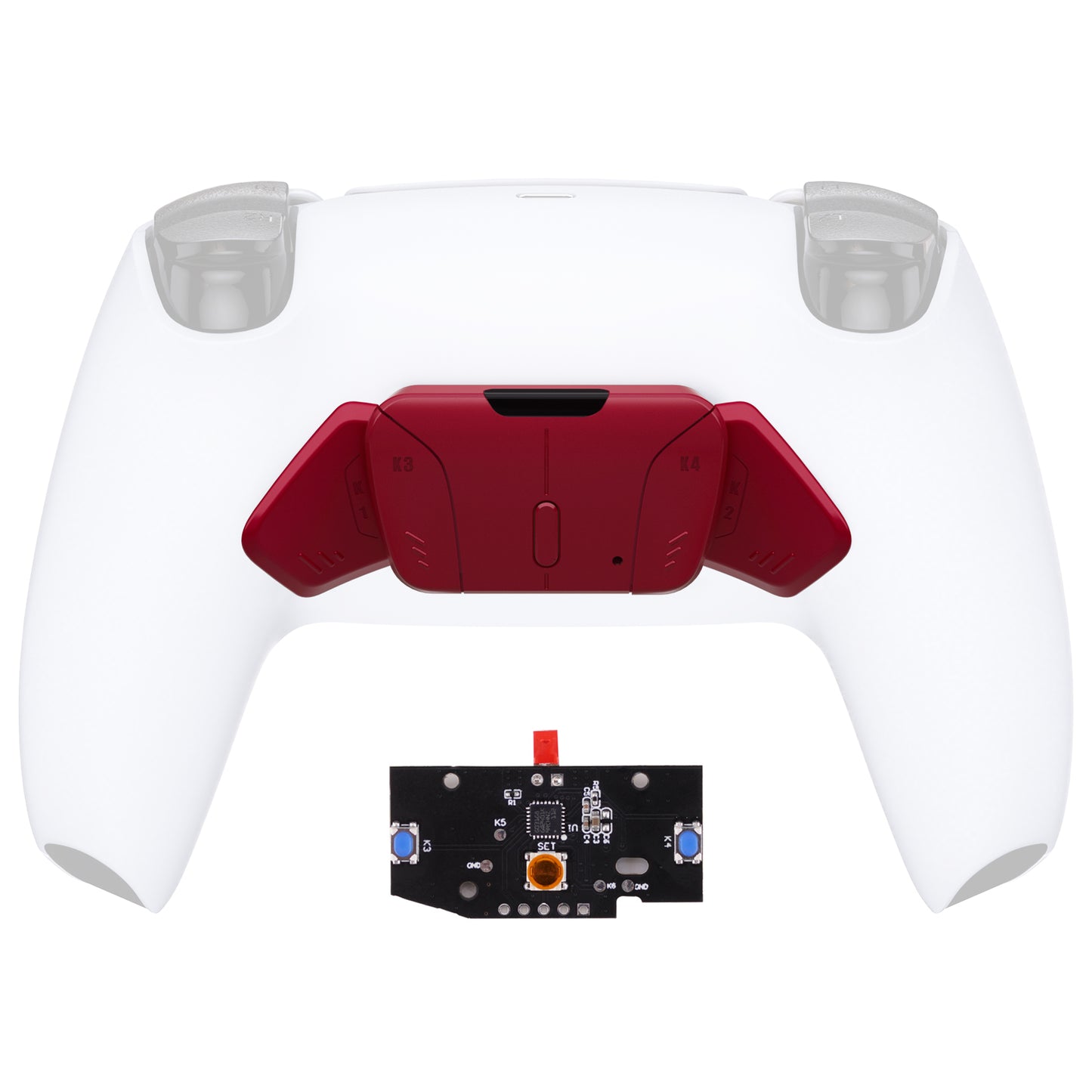 eXtremeRate Turn RISE to RISE4 Kit – Redesigned K1 K2 K3 K4 Back Buttons Housing & Remap PCB Board for eXtremeRate RISE & RISE4 Remap kit, Compatible with PS5 Controller - Volcanic Red